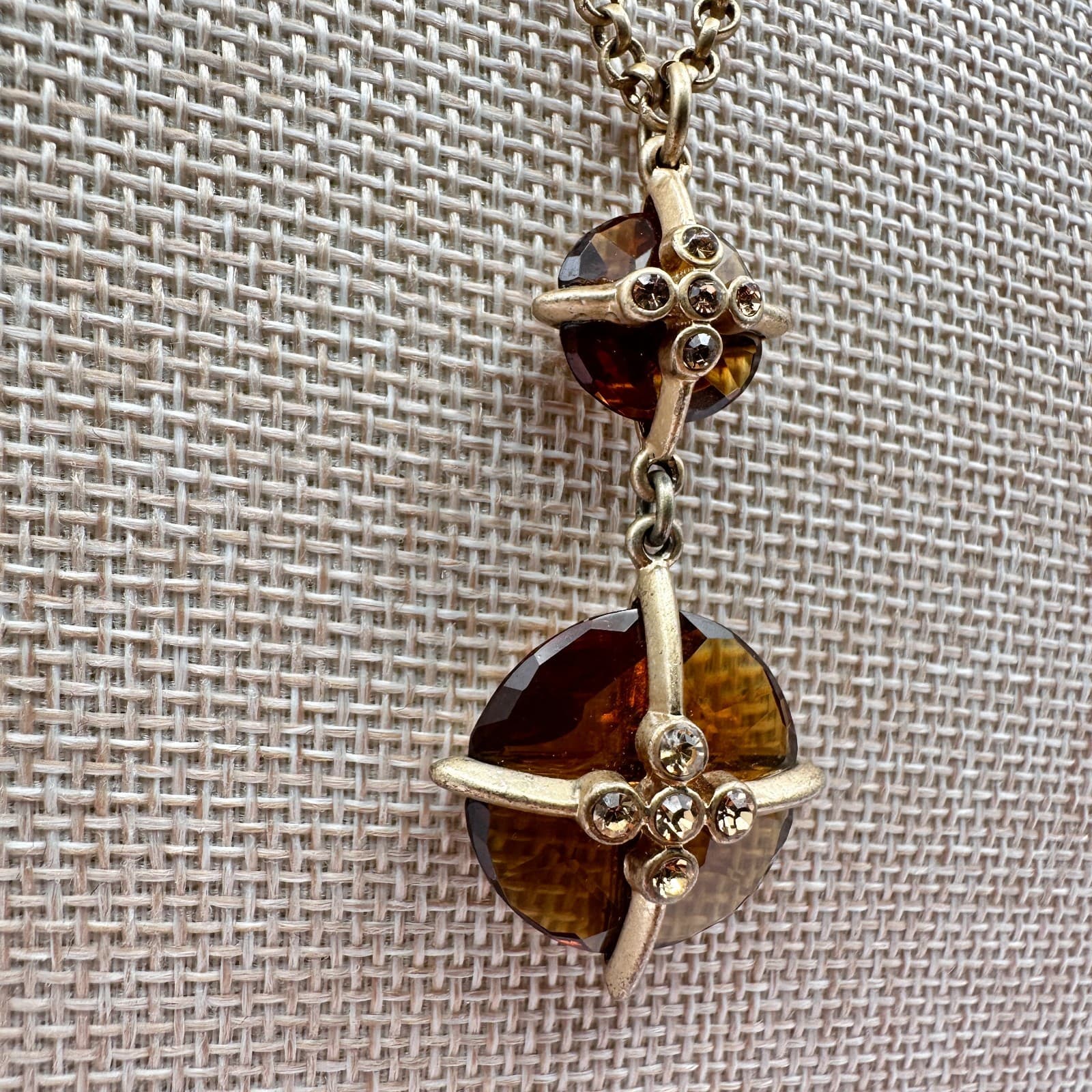 Vintage Y2K Gold Tone Amber Rhinestone Pendant Necklace Women's Classic Jewelry - Thumbnail 4