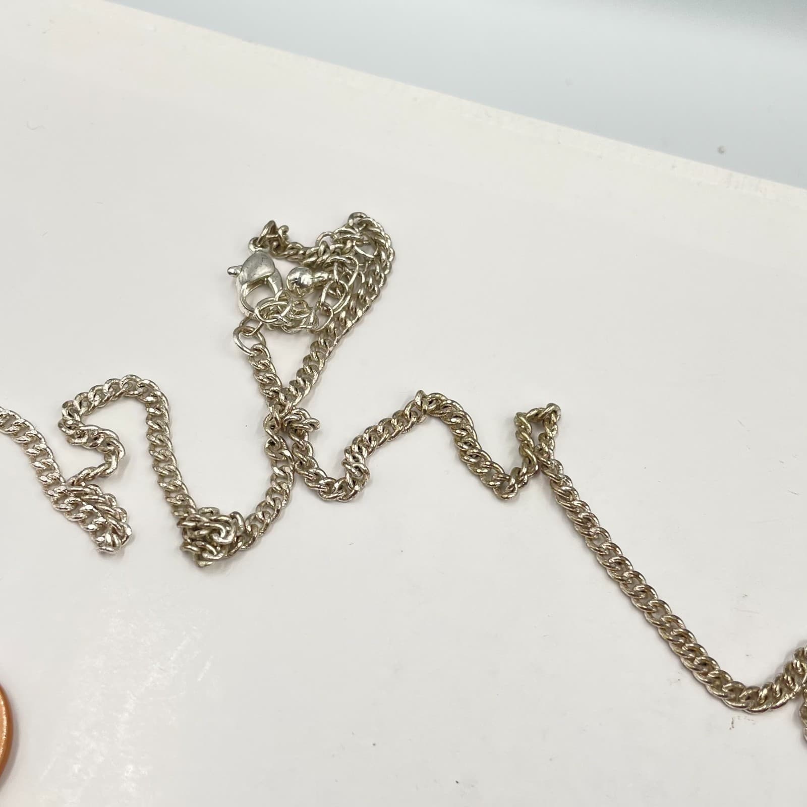 Vintage Boho Mother of Pearl Shell Statement Necklace Silver Tone Filigree Links - Thumbnail 2