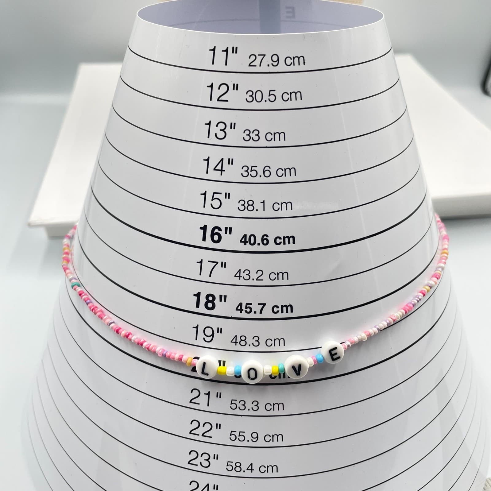 Vintage Boho Beaded LOVE Necklace Pink White Seed Bead Choker Fun Colorful Gift - Thumbnail 6