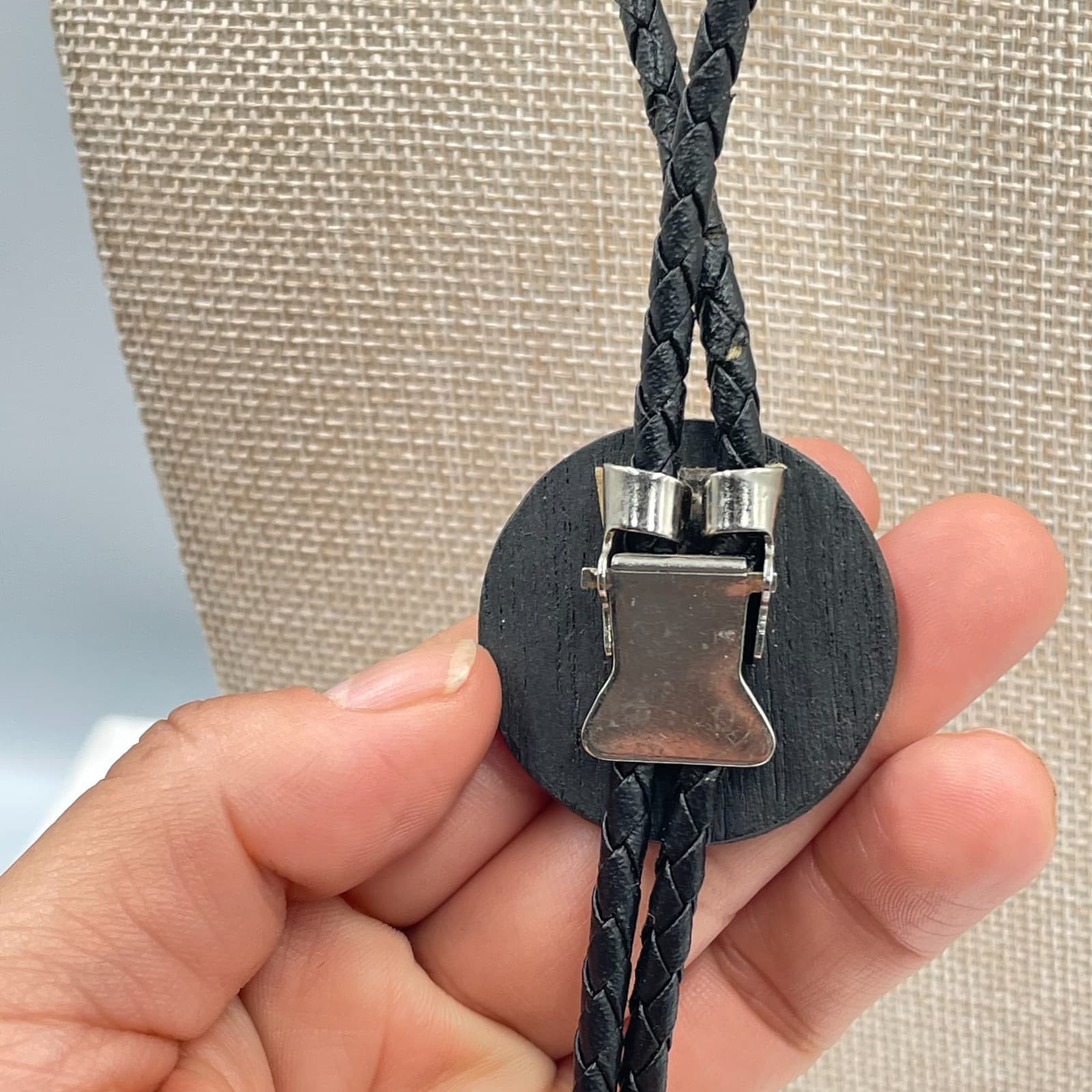 Kokopelli Bolo Tie Southwestern Wood Inlay Pendant Braided Leather Cord Western - Thumbnail 5