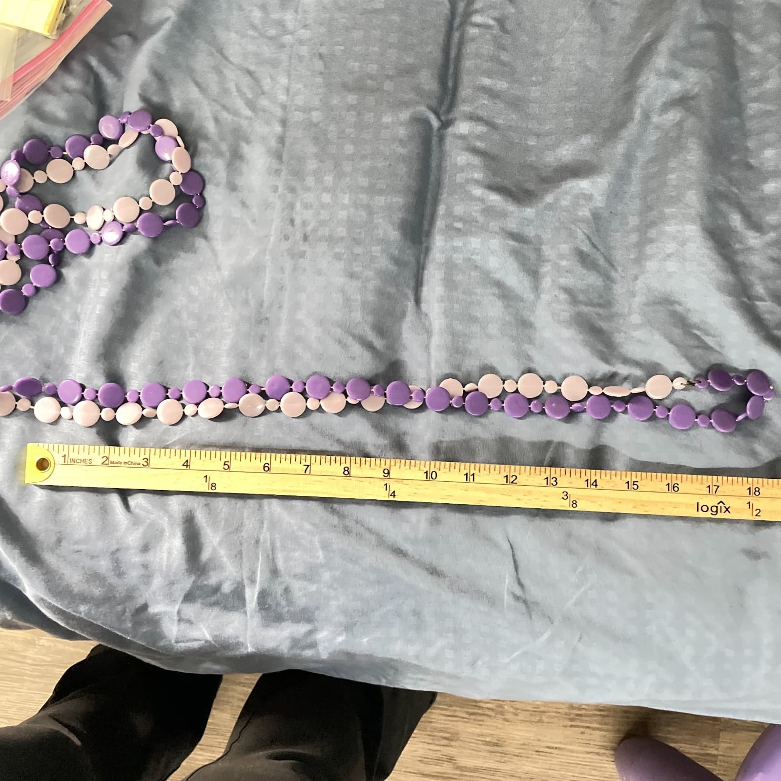 Vintage Purple Mod Multi Strand Necklace Disc Bead Layered Retro Plastic Art - Thumbnail 9