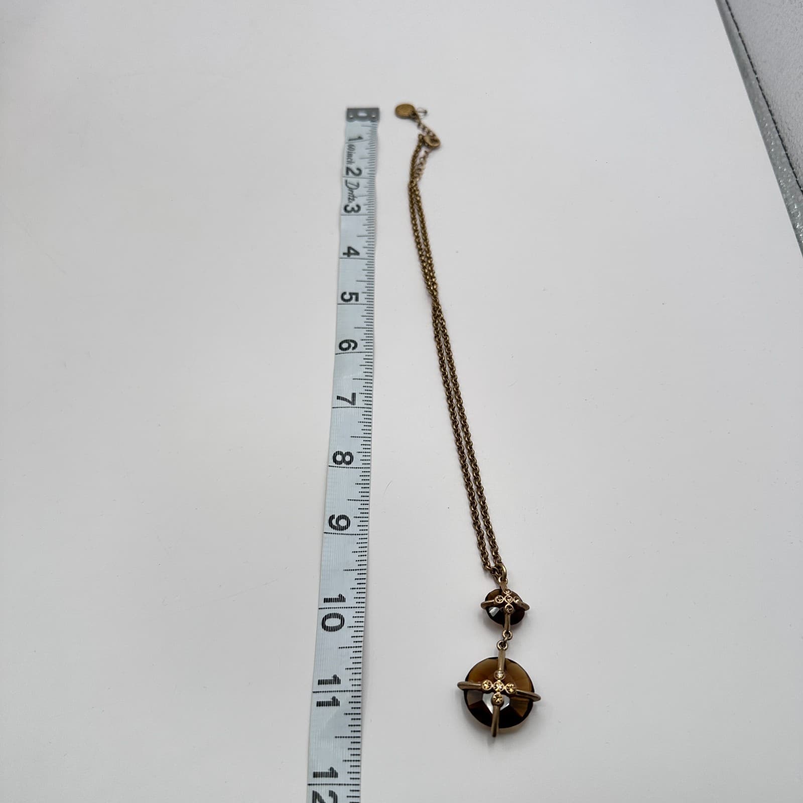 Vintage Y2K Gold Tone Amber Rhinestone Pendant Necklace Women's Classic Jewelry - Thumbnail 9