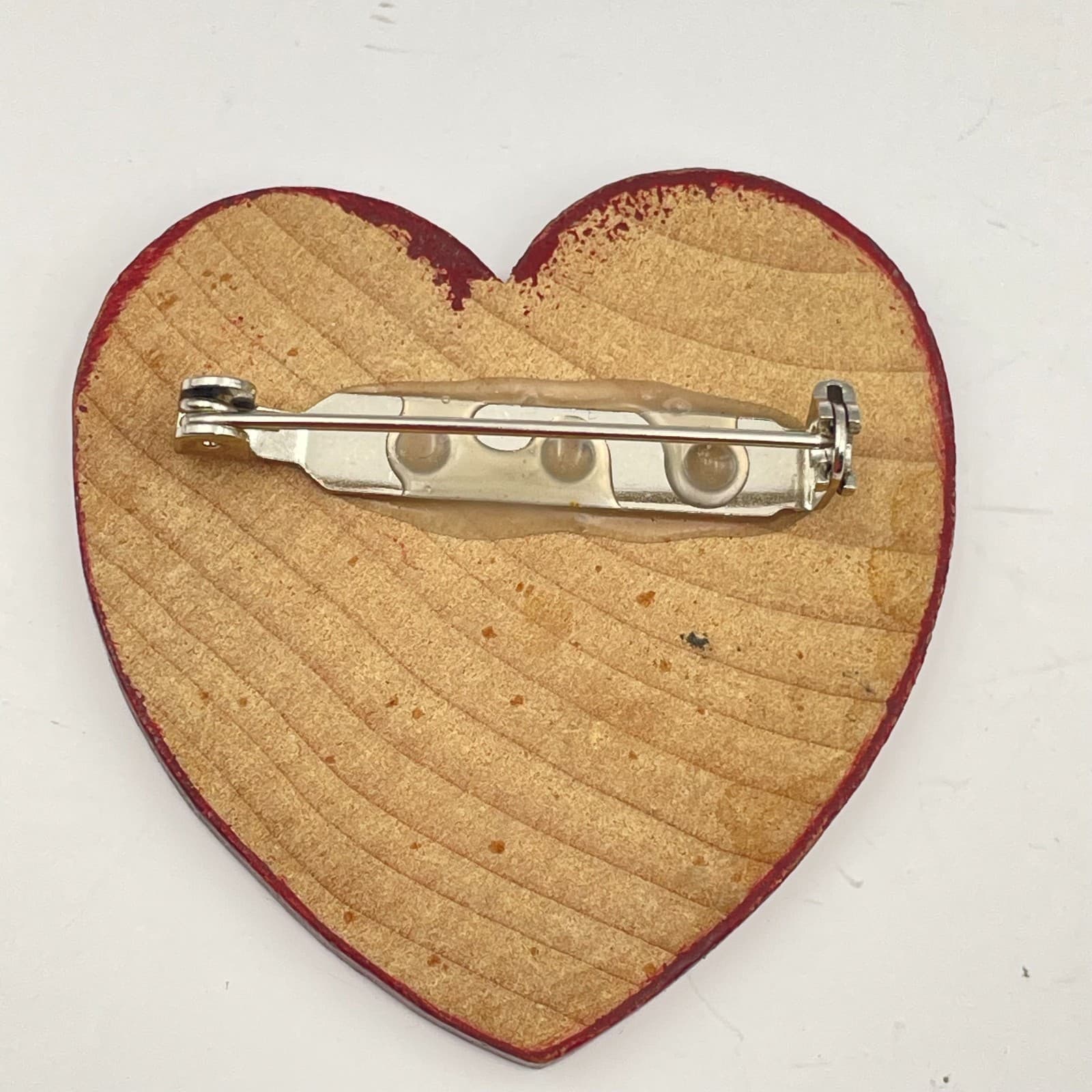 Vintage 80s Hand Painted Wooden Heart Christmas Ornament Holly Berries Jewelry - Thumbnail 3