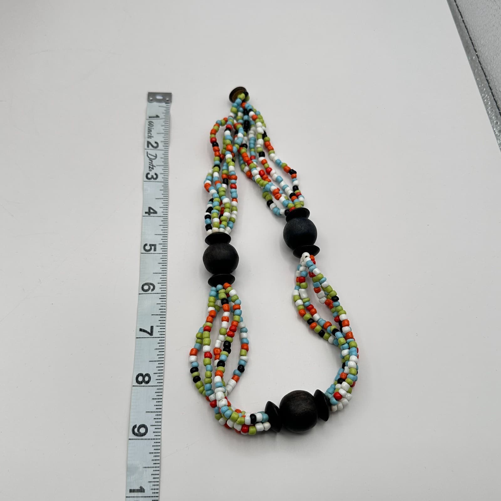 Vintage 90s Colorful Multi Strand Glass Wood Bead Statement Necklace Jewelry - Thumbnail 8