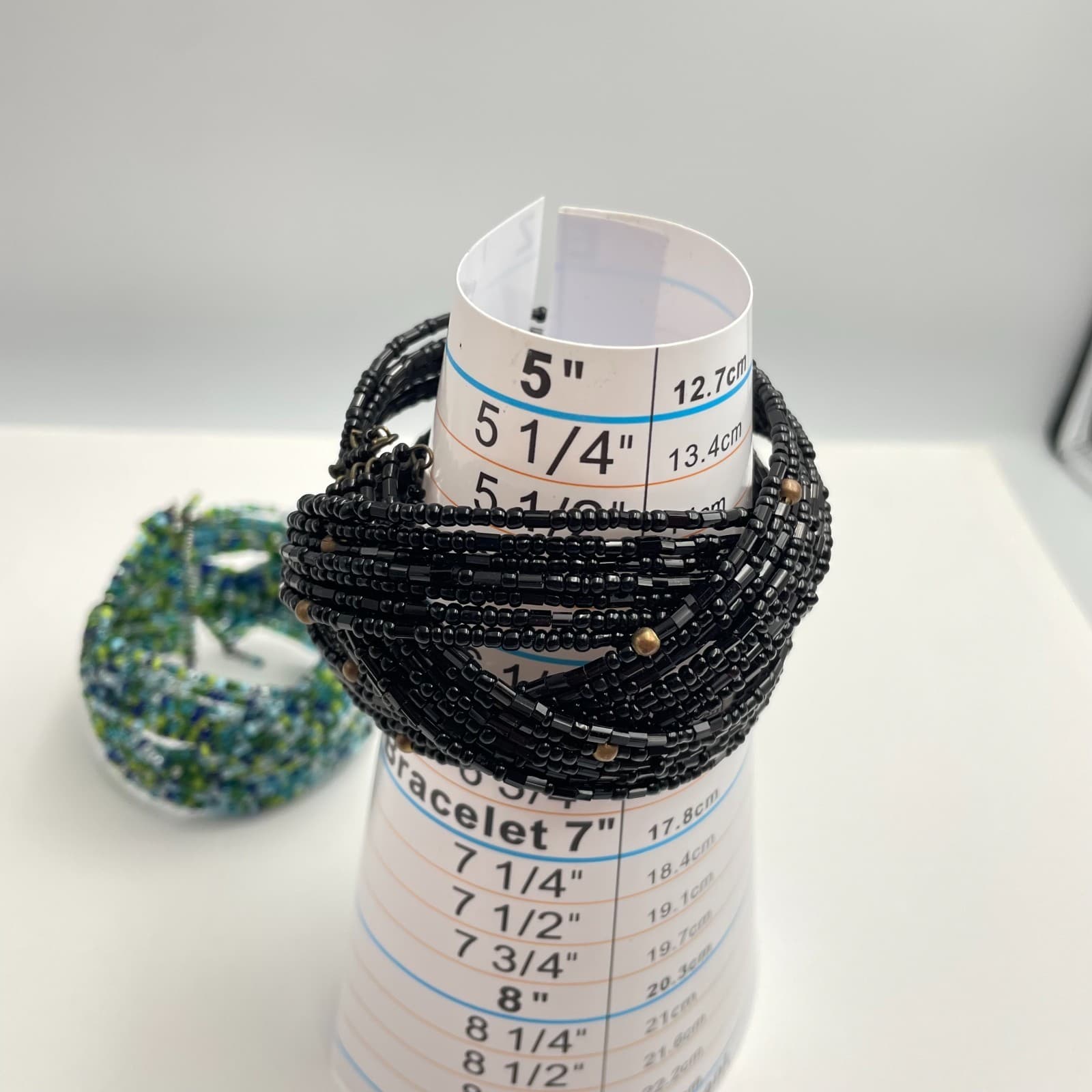 Vintage 90s Multi-Strand Seed Bead Cuff Bracelet Mix Blue Black Braided Jewelry - Thumbnail 9