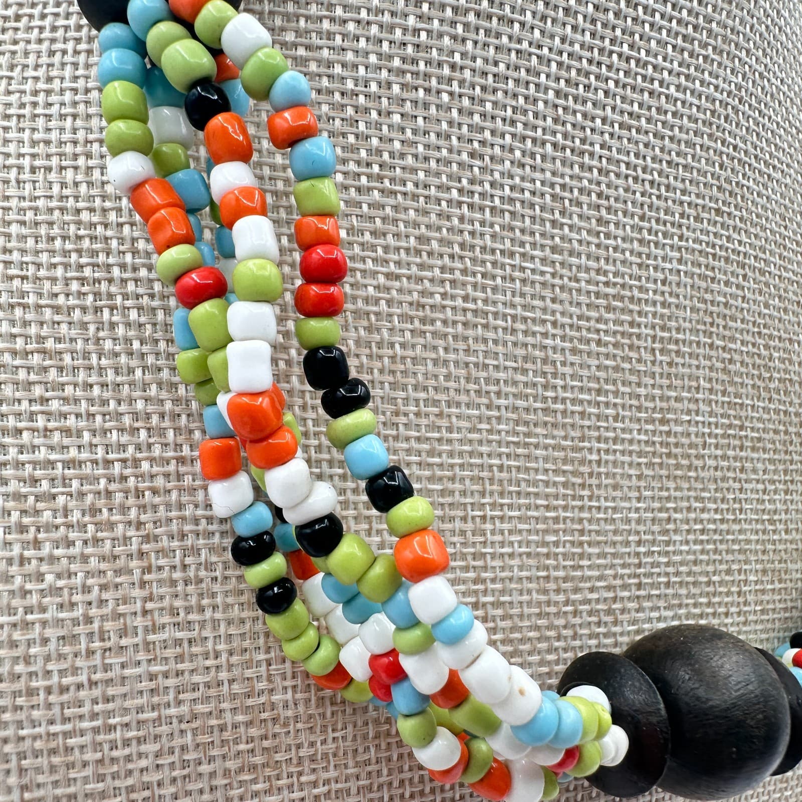 Vintage 90s Colorful Multi Strand Glass Wood Bead Statement Necklace Jewelry - Thumbnail 3