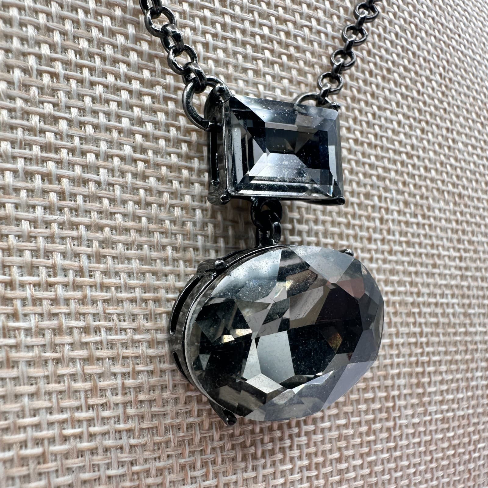 Vintage Y2K Gunmetal Tone Rhinestone Pendant Necklace Statement Women's Jewelry - Thumbnail 4