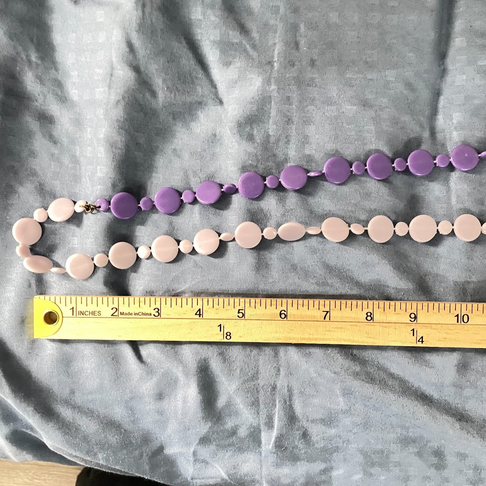 Vintage Purple Mod Multi Strand Necklace Disc Bead Layered Retro Plastic Art - Thumbnail 6