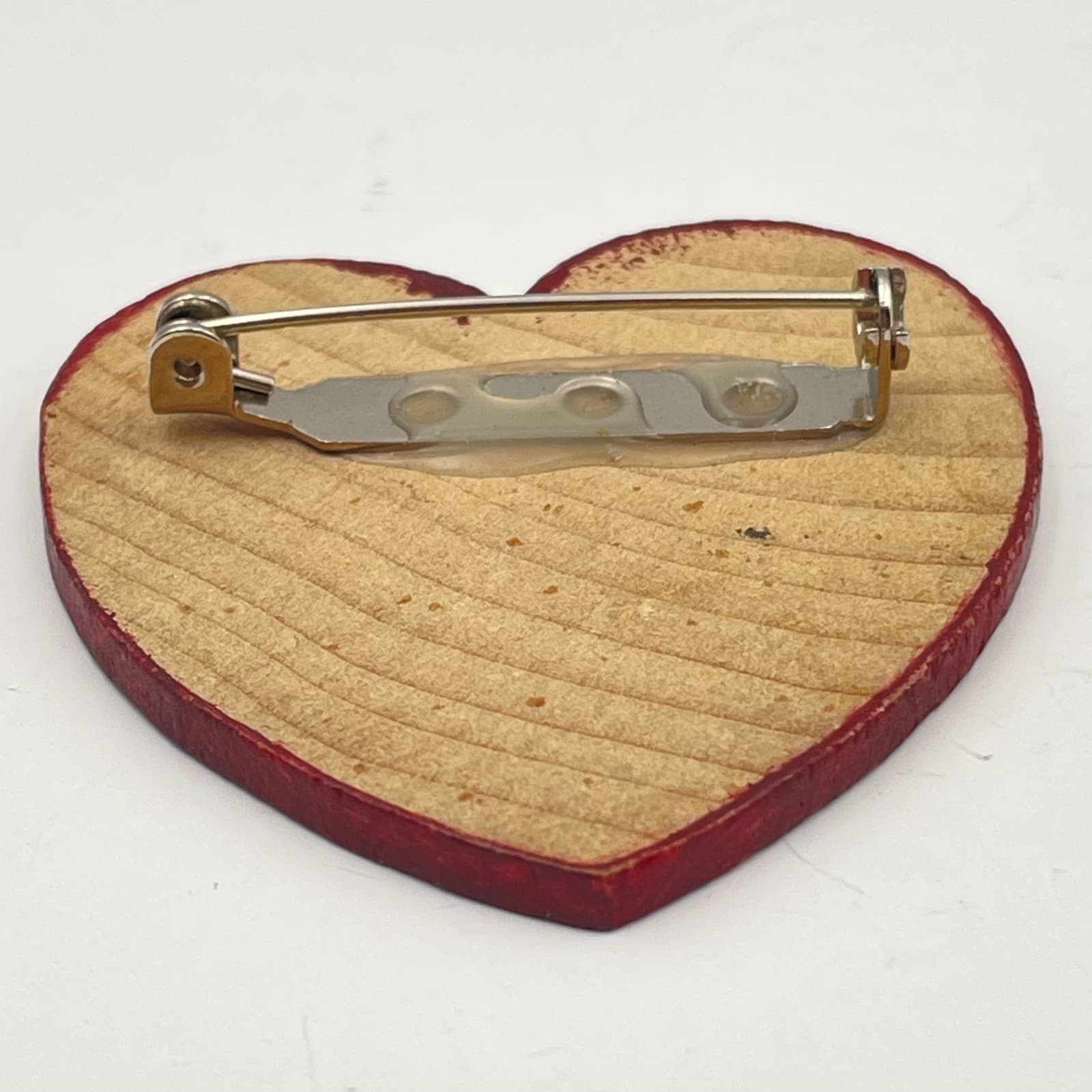 Vintage 80s Hand Painted Wooden Heart Christmas Ornament Holly Berries Jewelry - Thumbnail 4