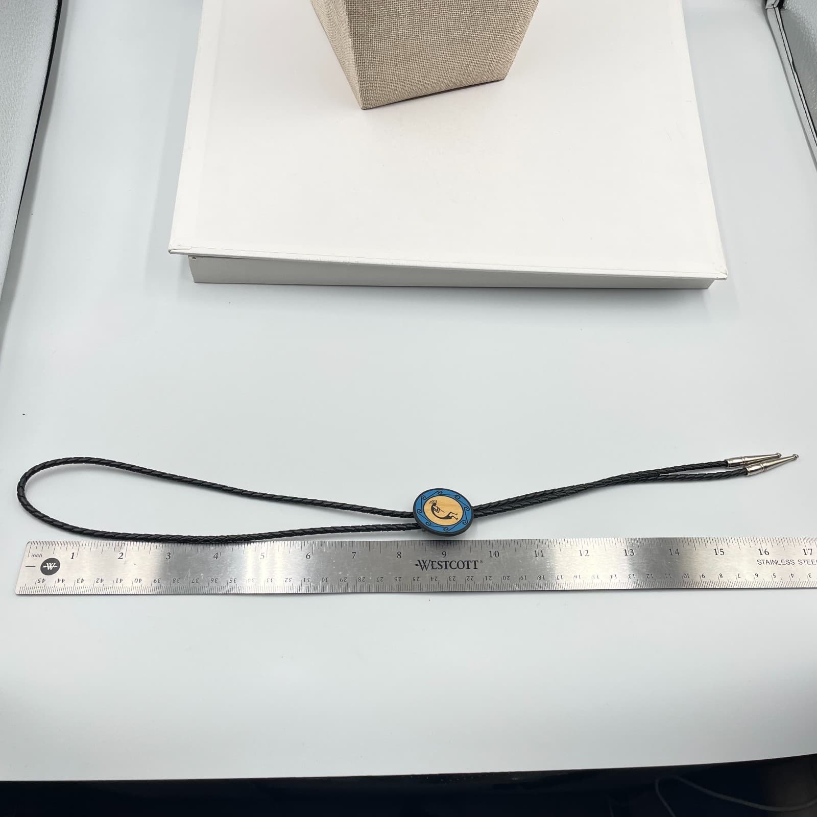 Kokopelli Bolo Tie Southwestern Wood Inlay Pendant Braided Leather Cord Western - Thumbnail 8