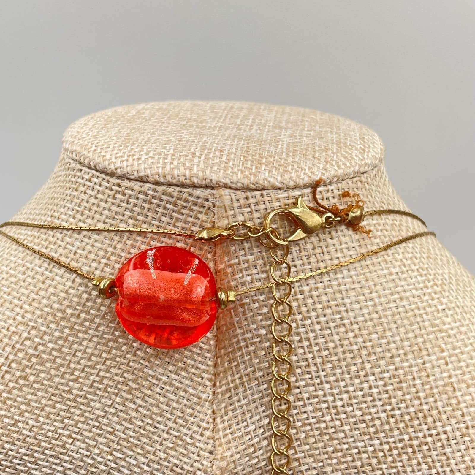 Vintage Coral Pink Art Deco Layered Necklace Murano Style Glass Bead Gold Tone - Thumbnail 7