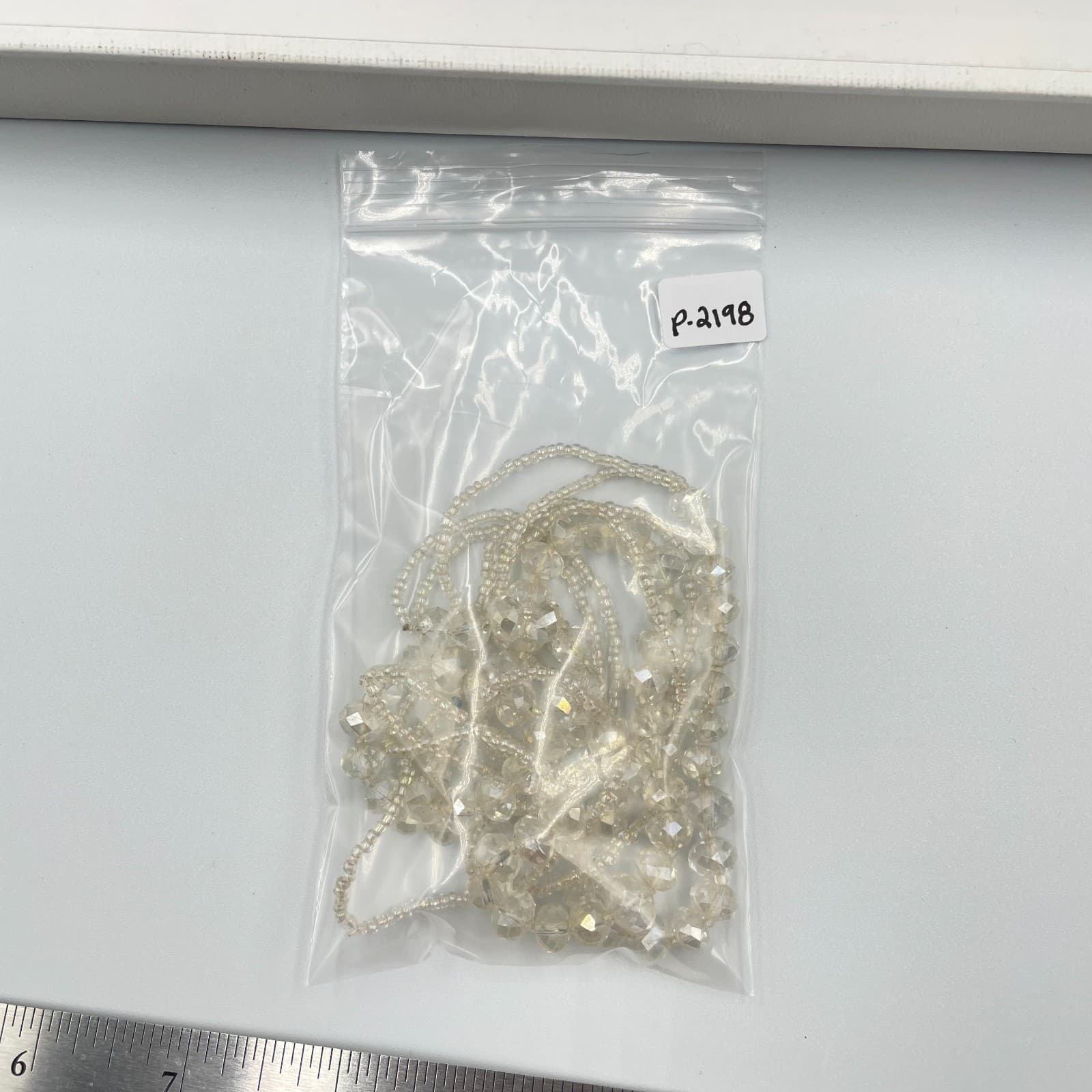 Vintage Long Clear Crystal Bead Necklace Faceted Glass Opera Aurora Borealis - Thumbnail 7