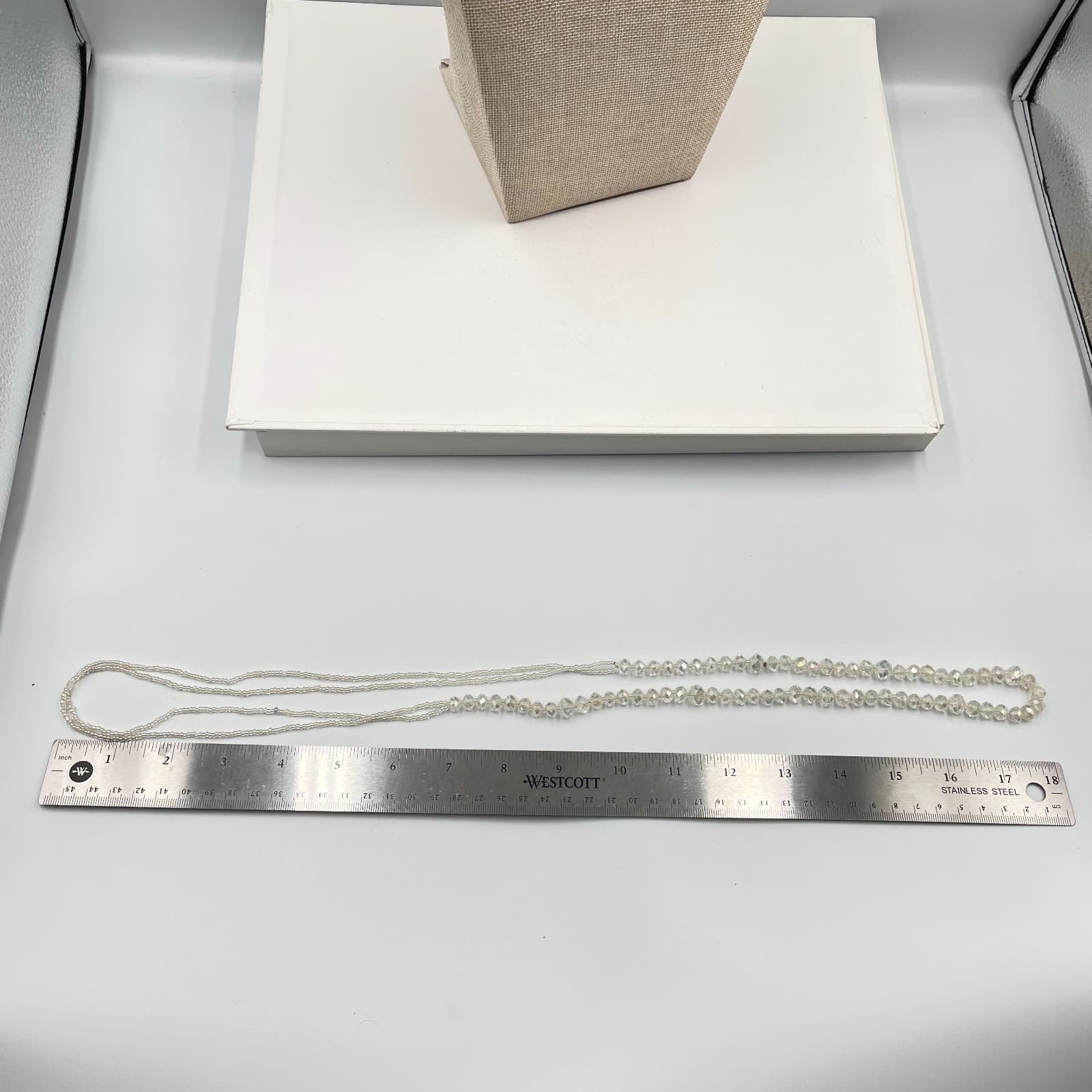 Vintage Long Clear Crystal Bead Necklace Faceted Glass Opera Aurora Borealis - Thumbnail 6