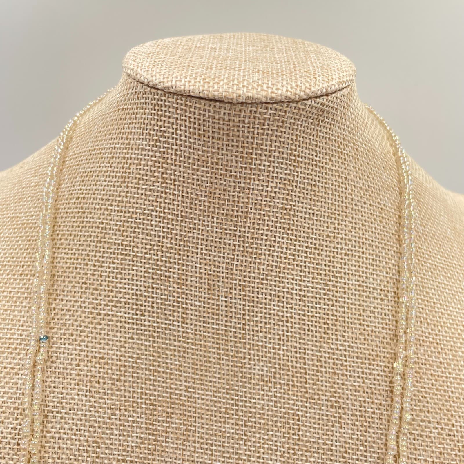 Vintage Long Clear Crystal Bead Necklace Faceted Glass Opera Aurora Borealis - Thumbnail 2