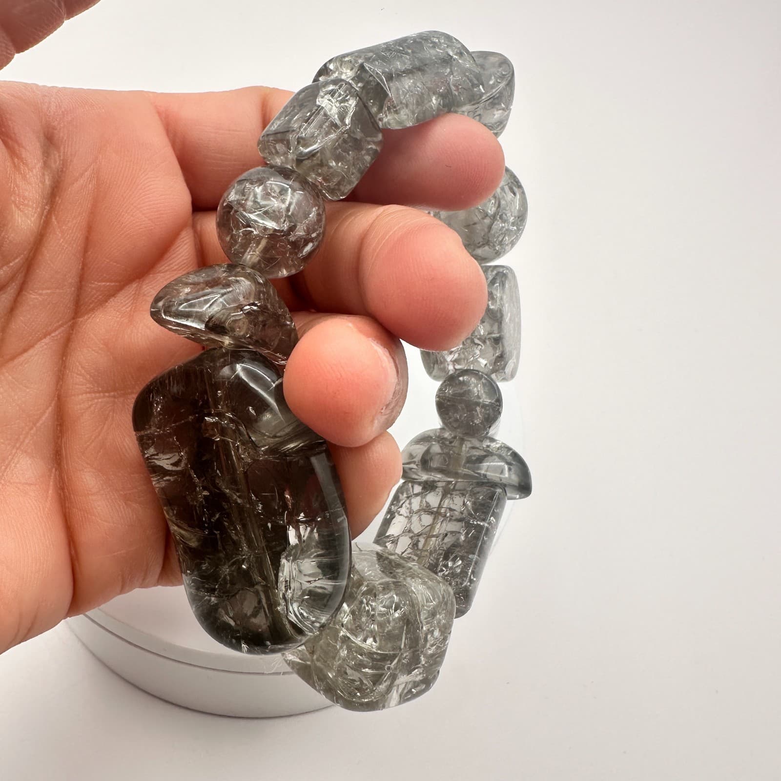 Vintage Y2K Smokey Grey Stretch Beaded Bracelet Women's Classic Fashion Jewelry - Thumbnail 7