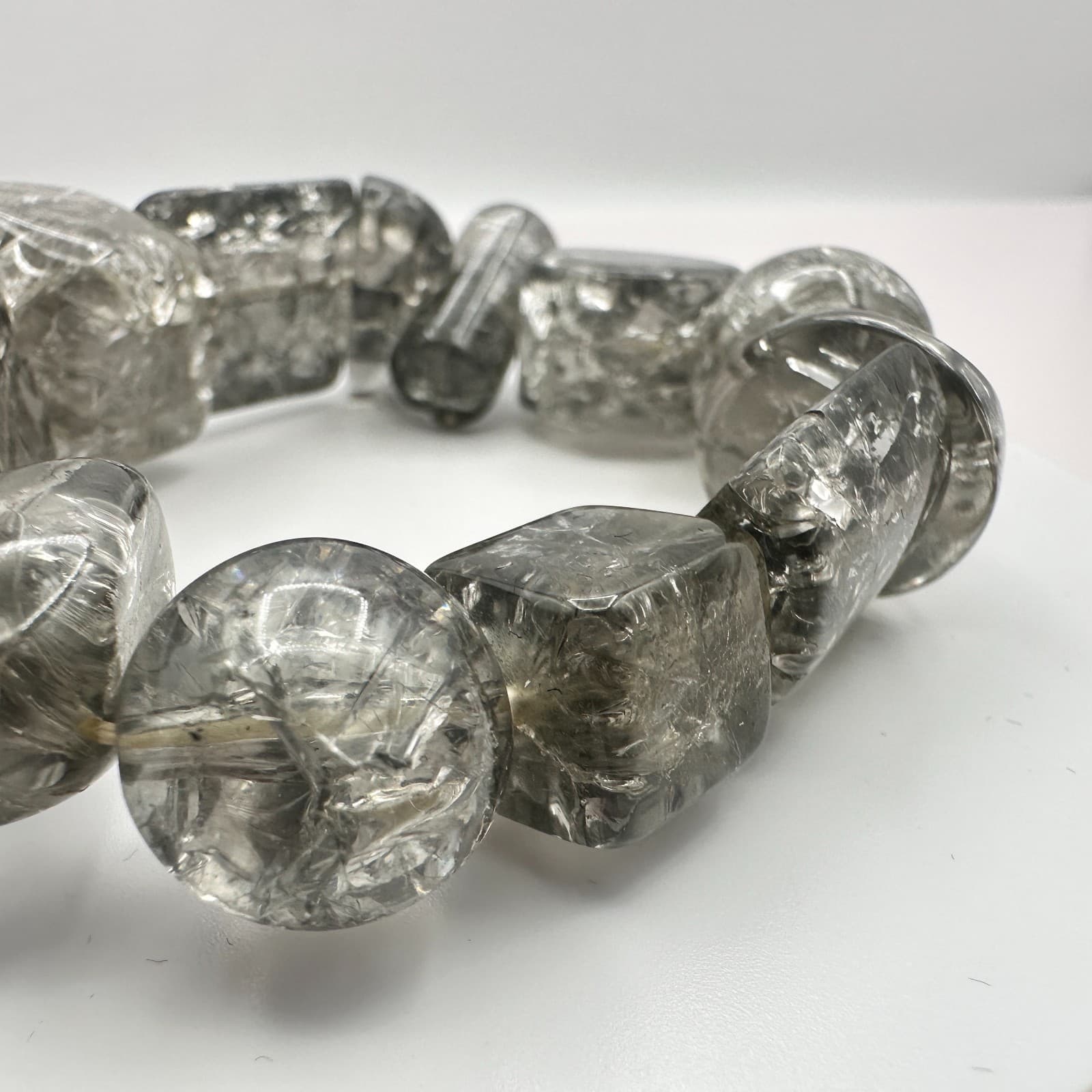 Vintage Y2K Smokey Grey Stretch Beaded Bracelet Women's Classic Fashion Jewelry - Thumbnail 5