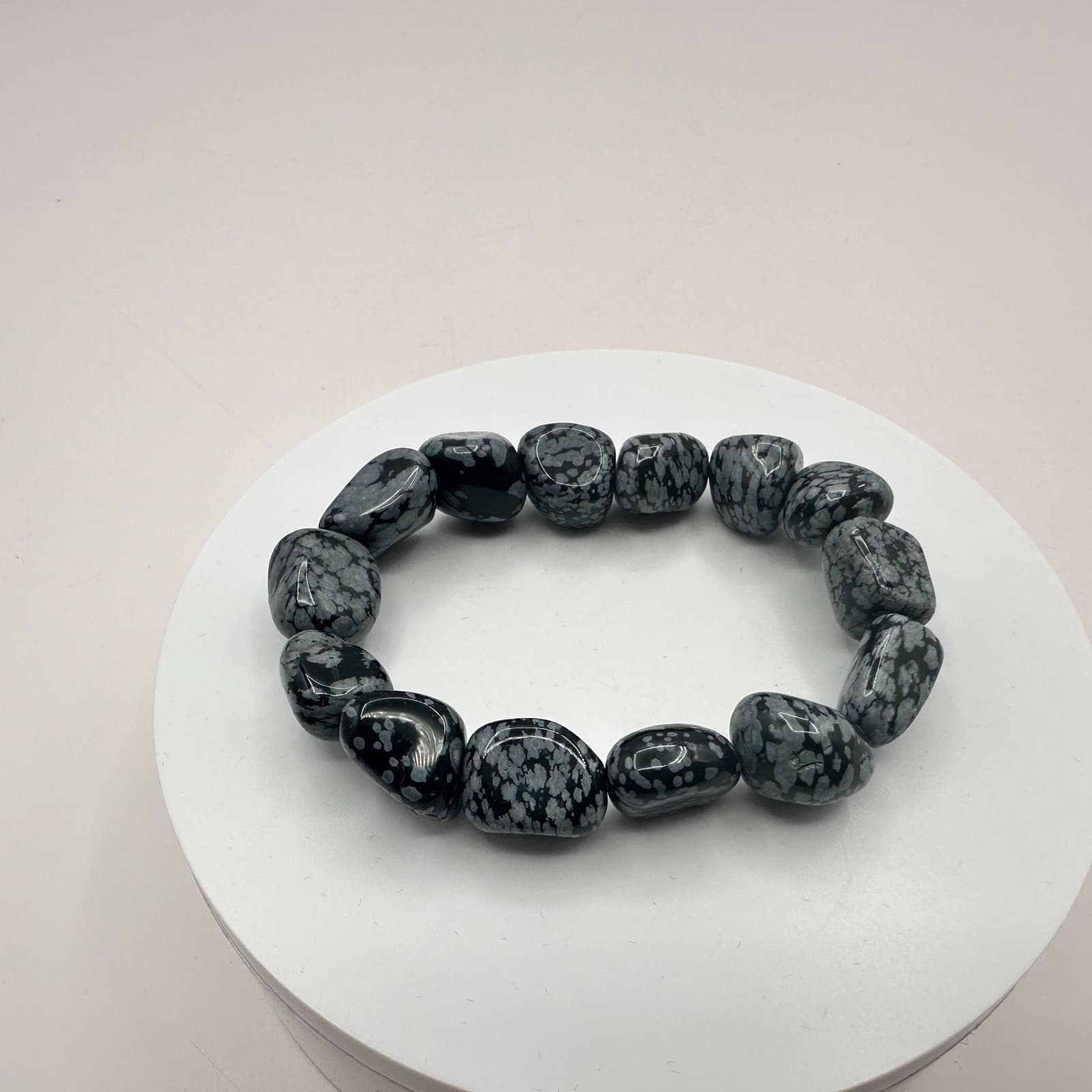 Vintage Y2K Snowflake Obsidian Stretch Beaded Bracelet Women's Classic Jewelry - Thumbnail 2