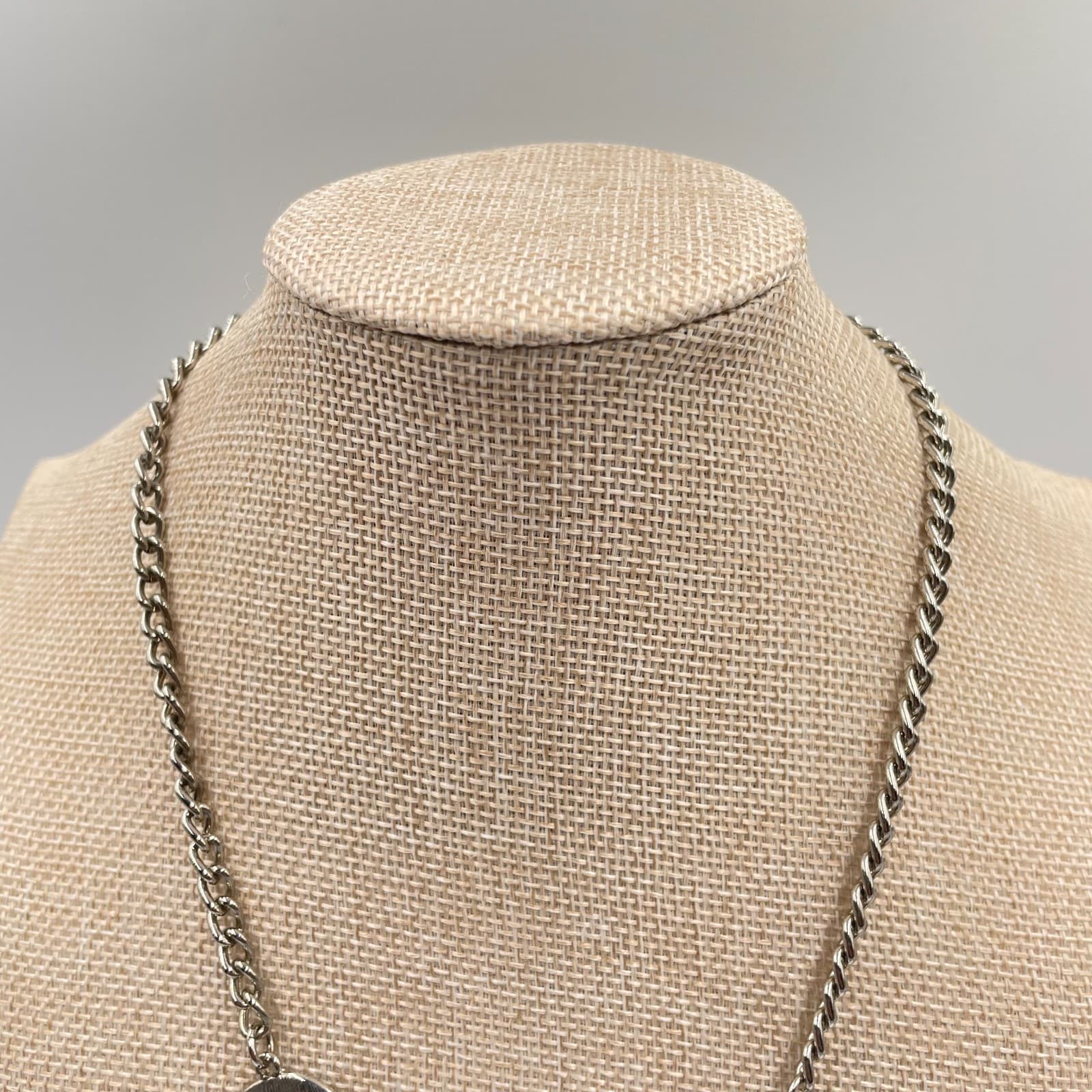 Vintage Boho Statement Necklace Silver Tone Marbled Blue Stone Bib Drop Pendant - Thumbnail 2