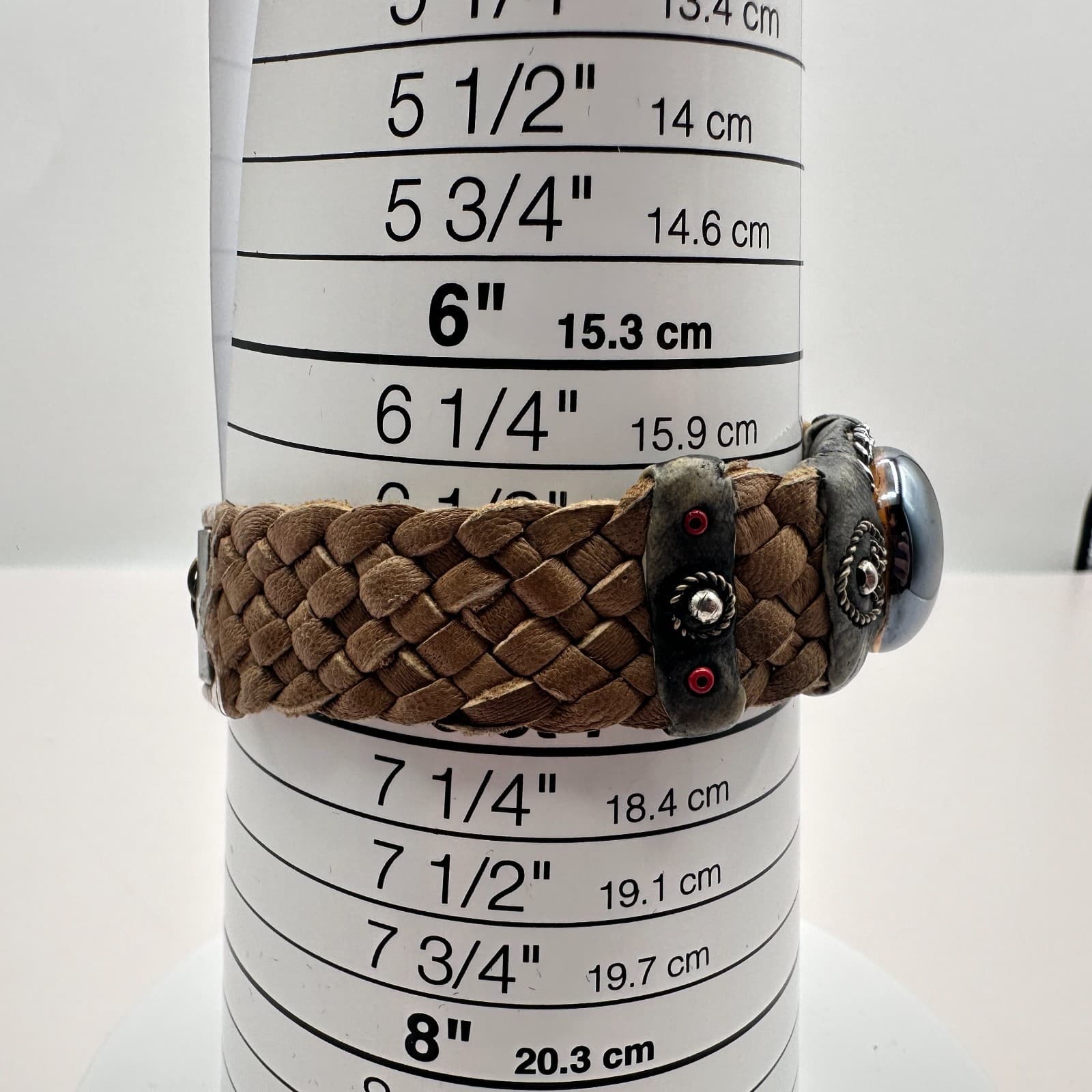 Vintage 90s Beaded Leather Bracelet Glass Dome Women's Classic Fashion Jewelry - Thumbnail 8