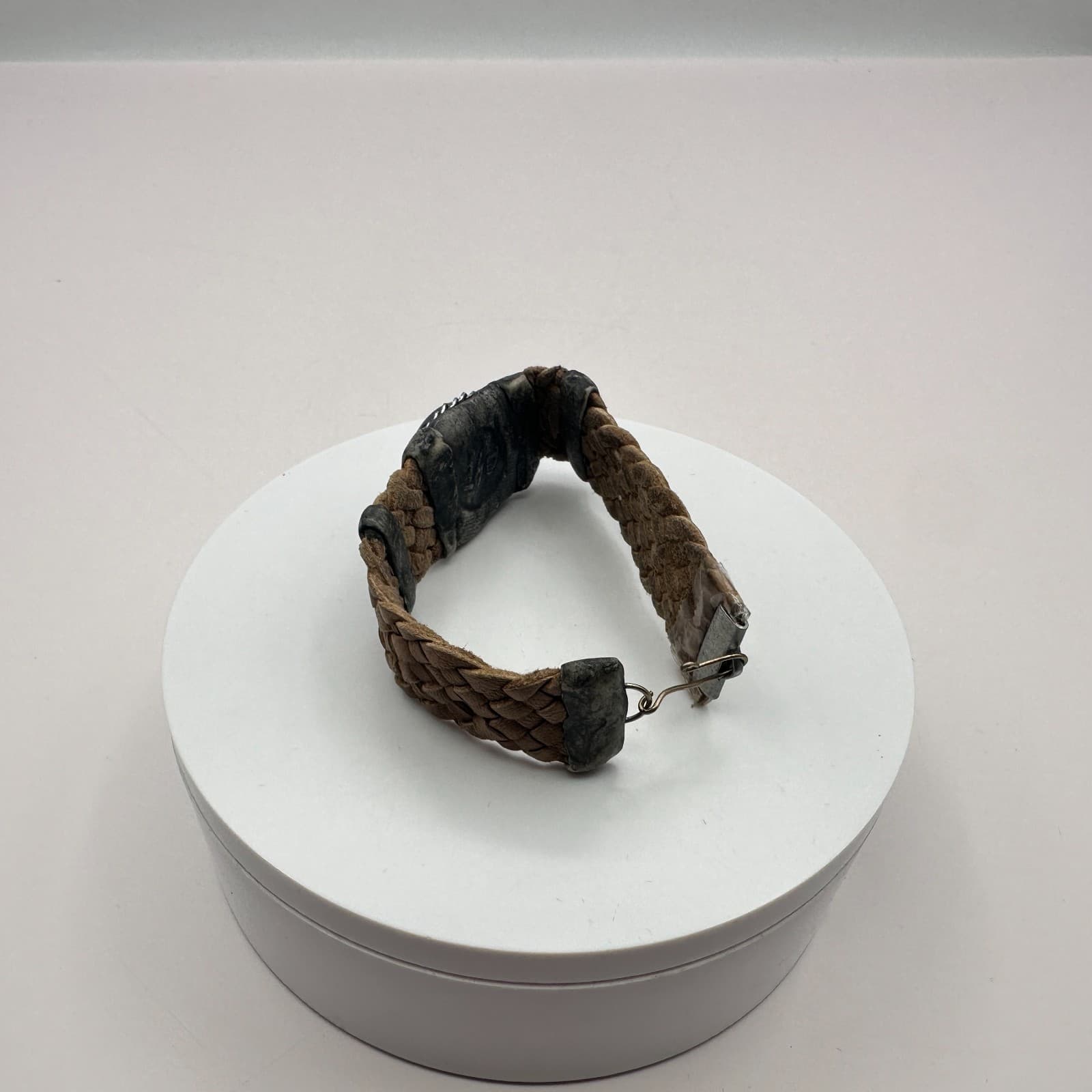 Vintage 90s Beaded Leather Bracelet Glass Dome Women's Classic Fashion Jewelry - Thumbnail 6