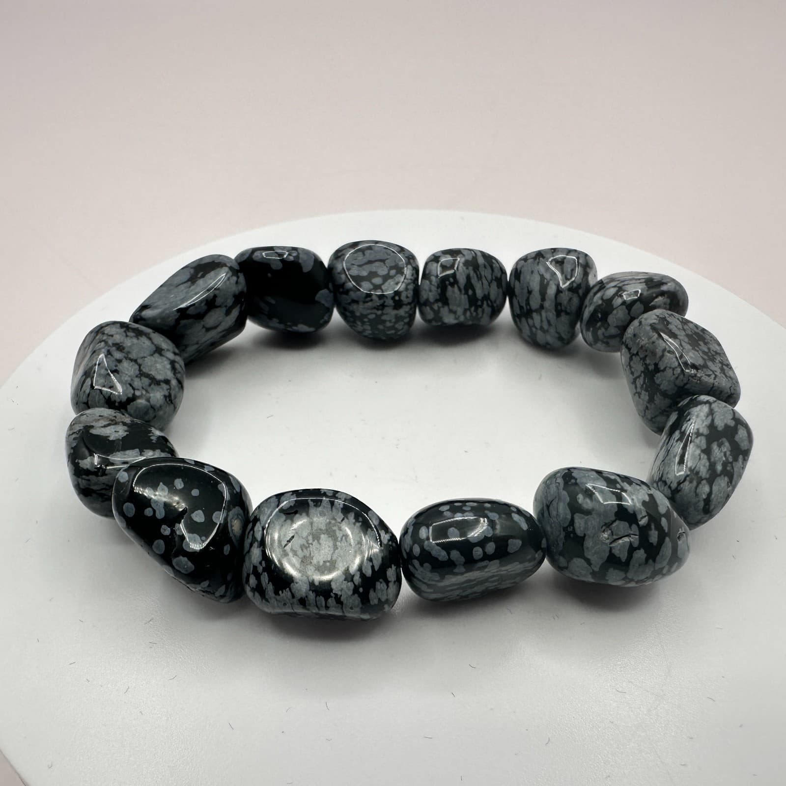 Vintage Y2K Snowflake Obsidian Stretch Beaded Bracelet Women's Classic Jewelry - Image 1