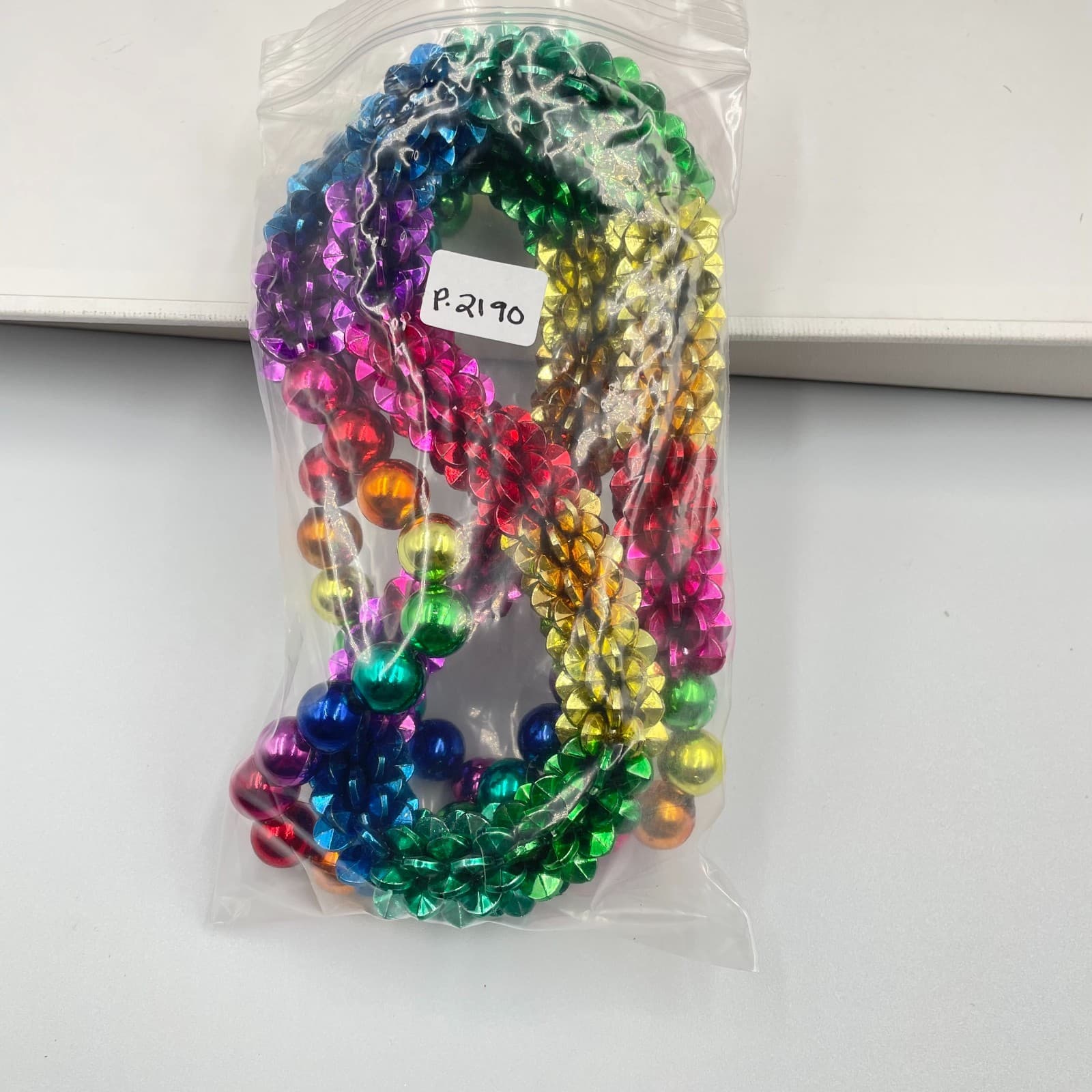 Vintage Multicolor Metallic Beaded Necklace Long Pride Mardi Gras Party Jewelry - Thumbnail 8