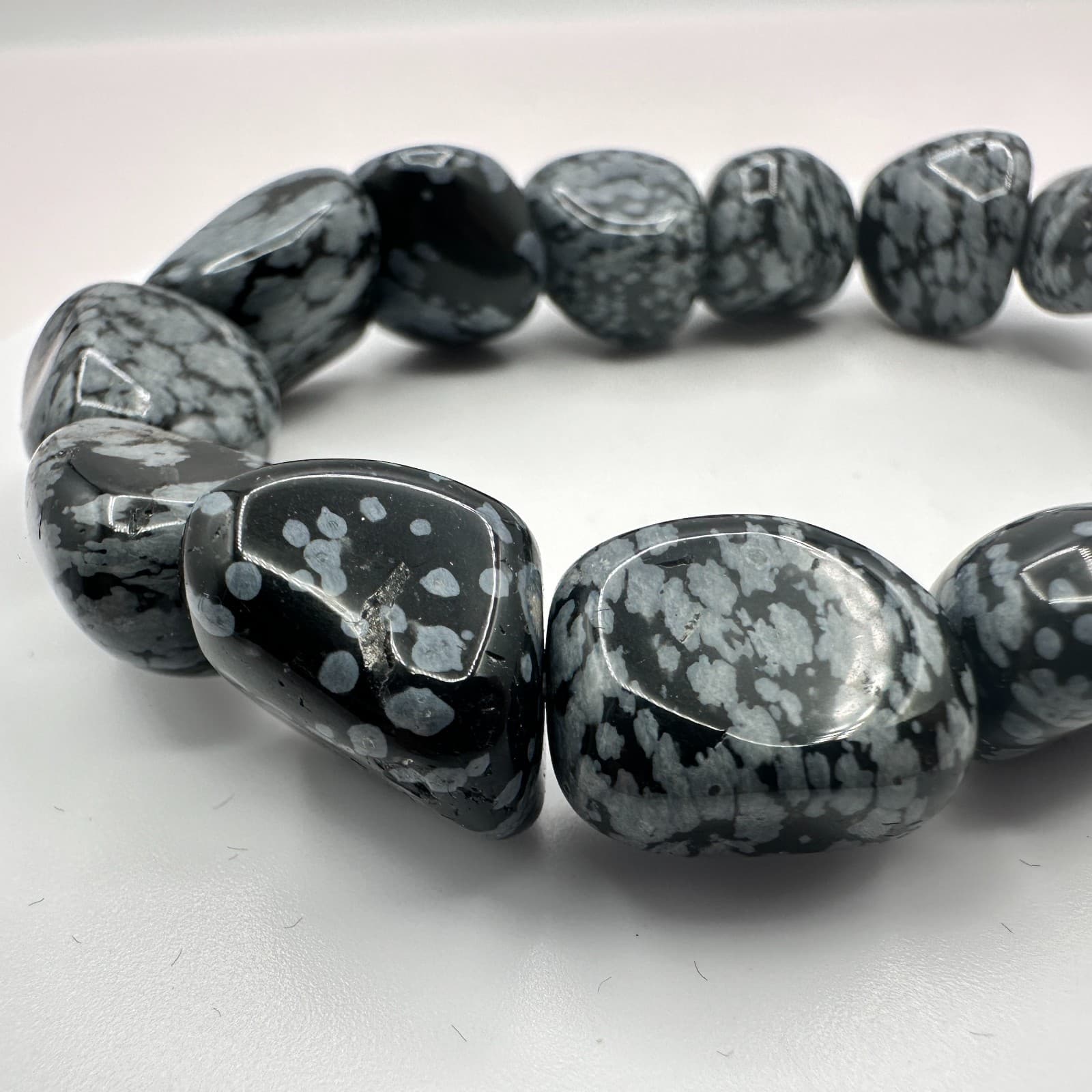 Vintage Y2K Snowflake Obsidian Stretch Beaded Bracelet Women's Classic Jewelry - Thumbnail 3