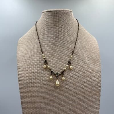 Vintage Silver Tone Square Mother of Pearl Shell Pendant Snake Chain Necklace - Thumbnail 4