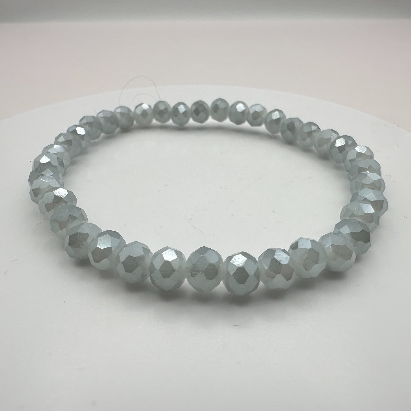 Vintage 90s Gray Faceted Glass Bead Stretch Bracelet Boho Stackable Jewelry - Thumbnail 3