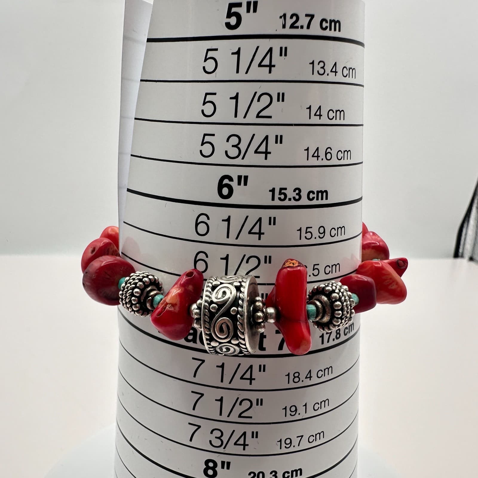 Vintage 90s Silver Tone Boho Red Beaded Bracelet Women's Classic Fashion Jewelry - Thumbnail 10