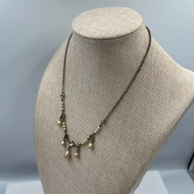 Vintage Silver Tone Square Mother of Pearl Shell Pendant Snake Chain Necklace - Thumbnail 6