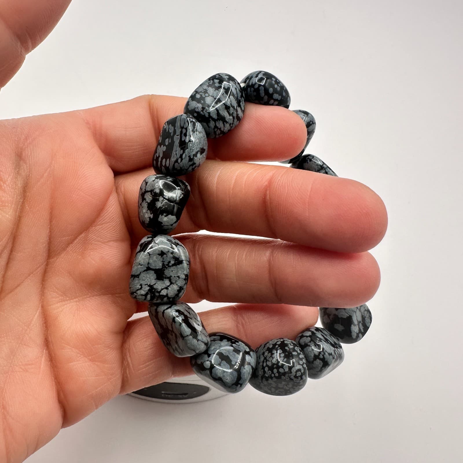 Vintage Y2K Snowflake Obsidian Stretch Beaded Bracelet Women's Classic Jewelry - Thumbnail 6