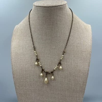 Vintage Silver Tone Square Mother of Pearl Shell Pendant Snake Chain Necklace - Thumbnail 7