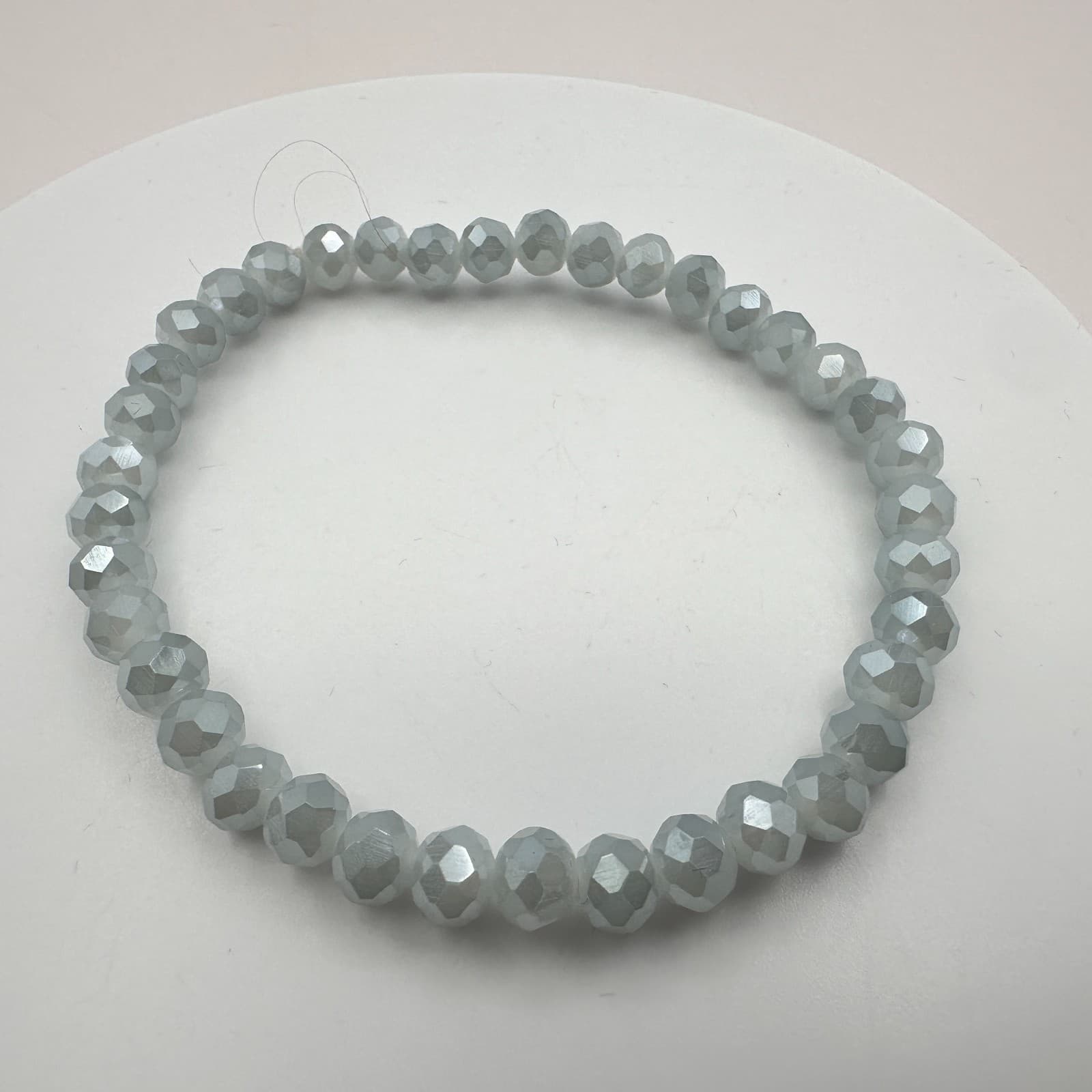 Vintage 90s Gray Faceted Glass Bead Stretch Bracelet Boho Stackable Jewelry - Image 1