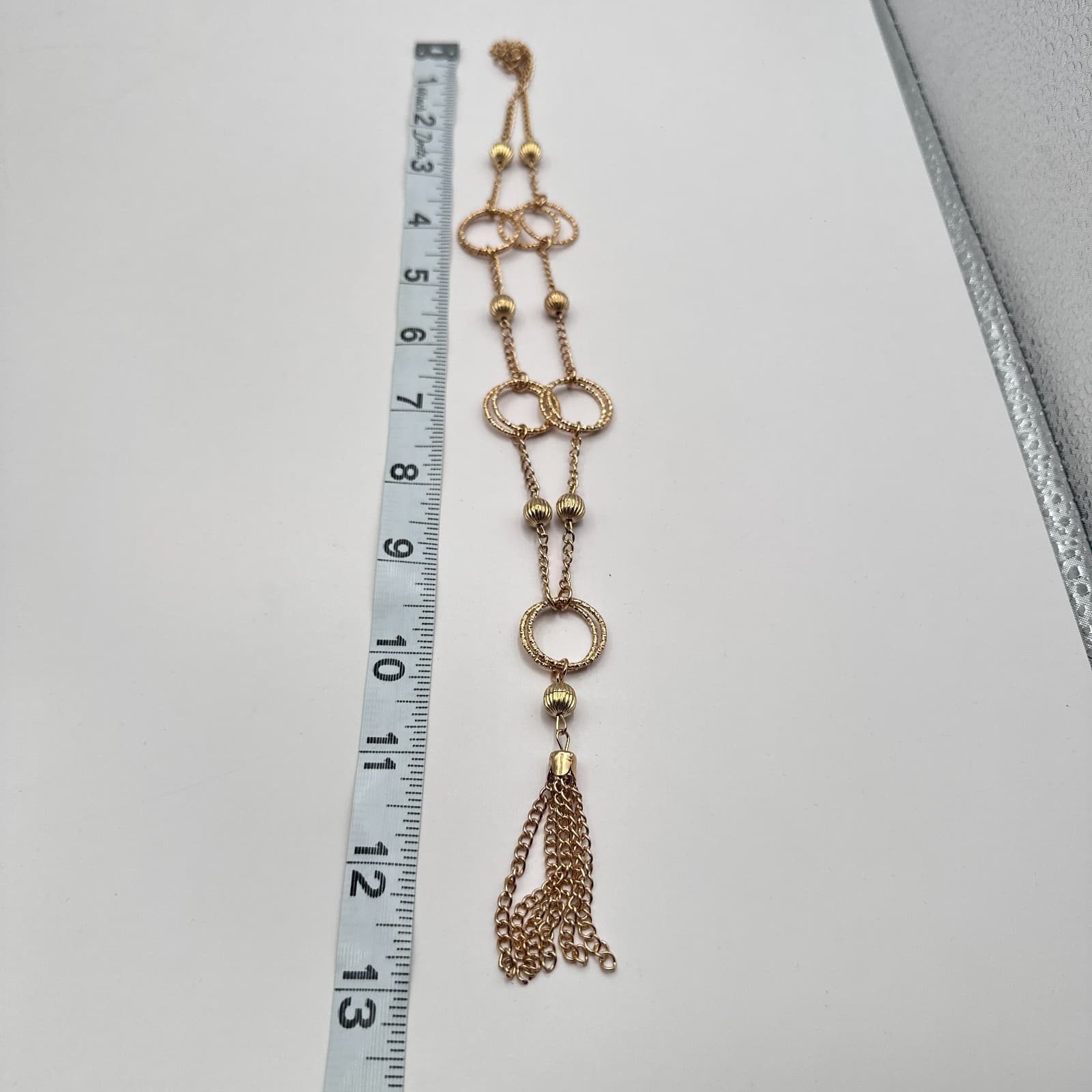 Vintage Y2K Gold Tone Textured Multi Ring Tassel Statement Necklace Jewelry - Thumbnail 9