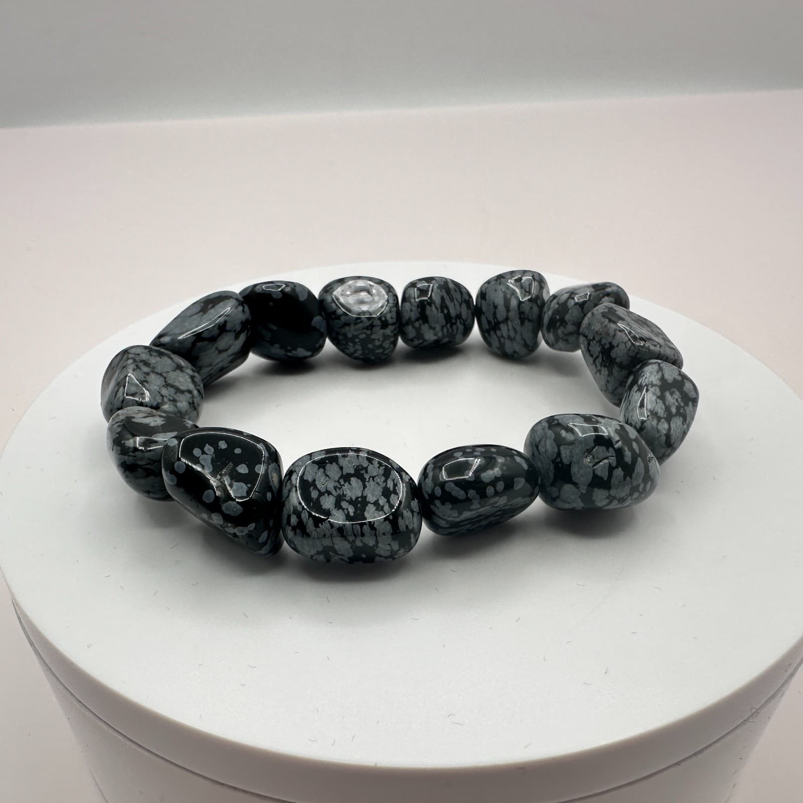 Vintage Y2K Snowflake Obsidian Stretch Beaded Bracelet Women's Classic Jewelry - Thumbnail 4