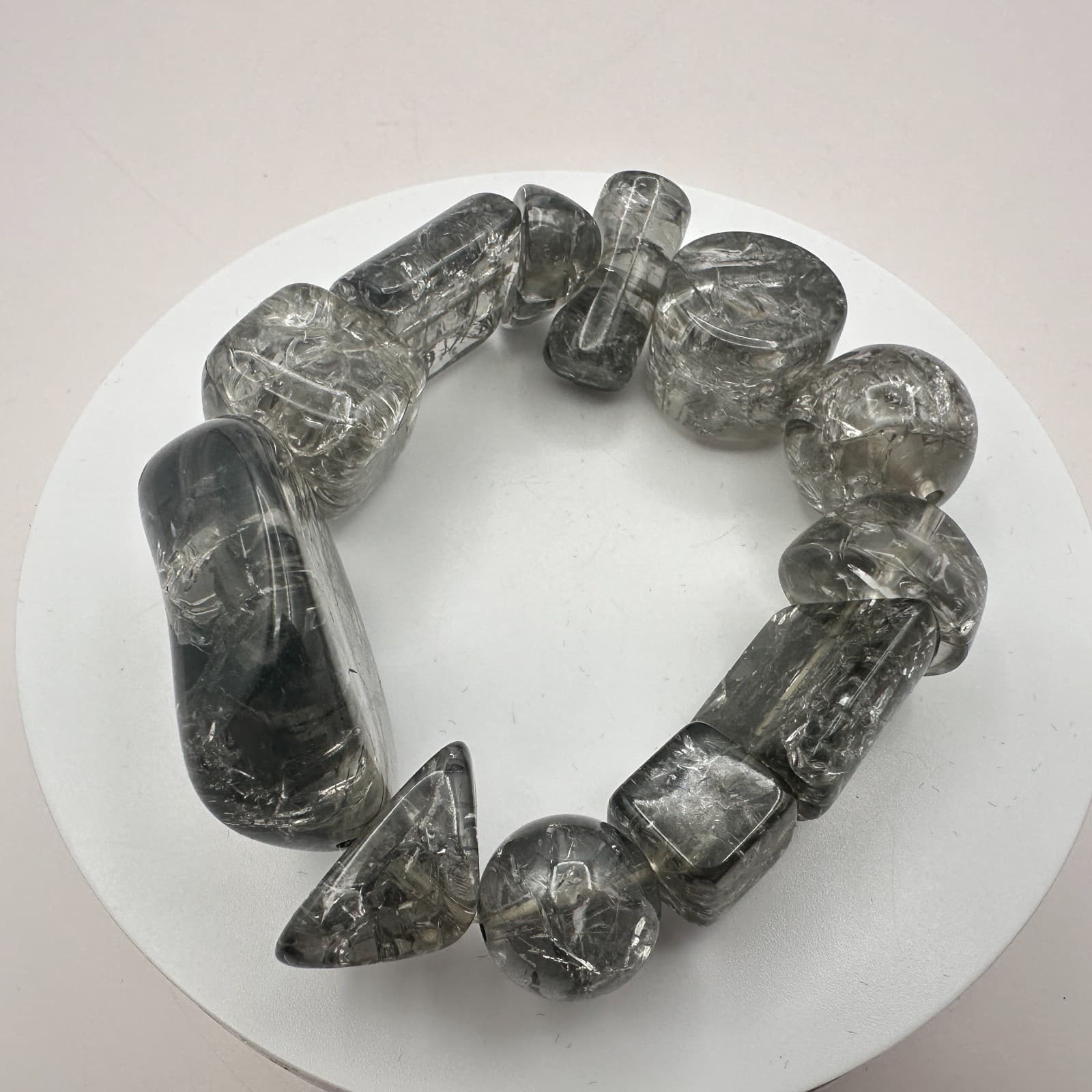 Vintage Y2K Smokey Grey Stretch Beaded Bracelet Women's Classic Fashion Jewelry - Image 1