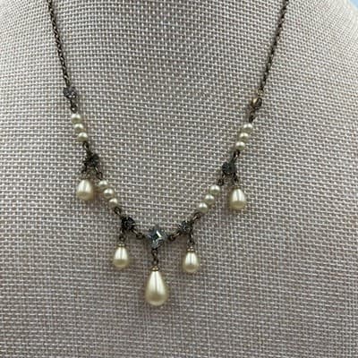 Vintage Silver Tone Square Mother of Pearl Shell Pendant Snake Chain Necklace - Thumbnail 3
