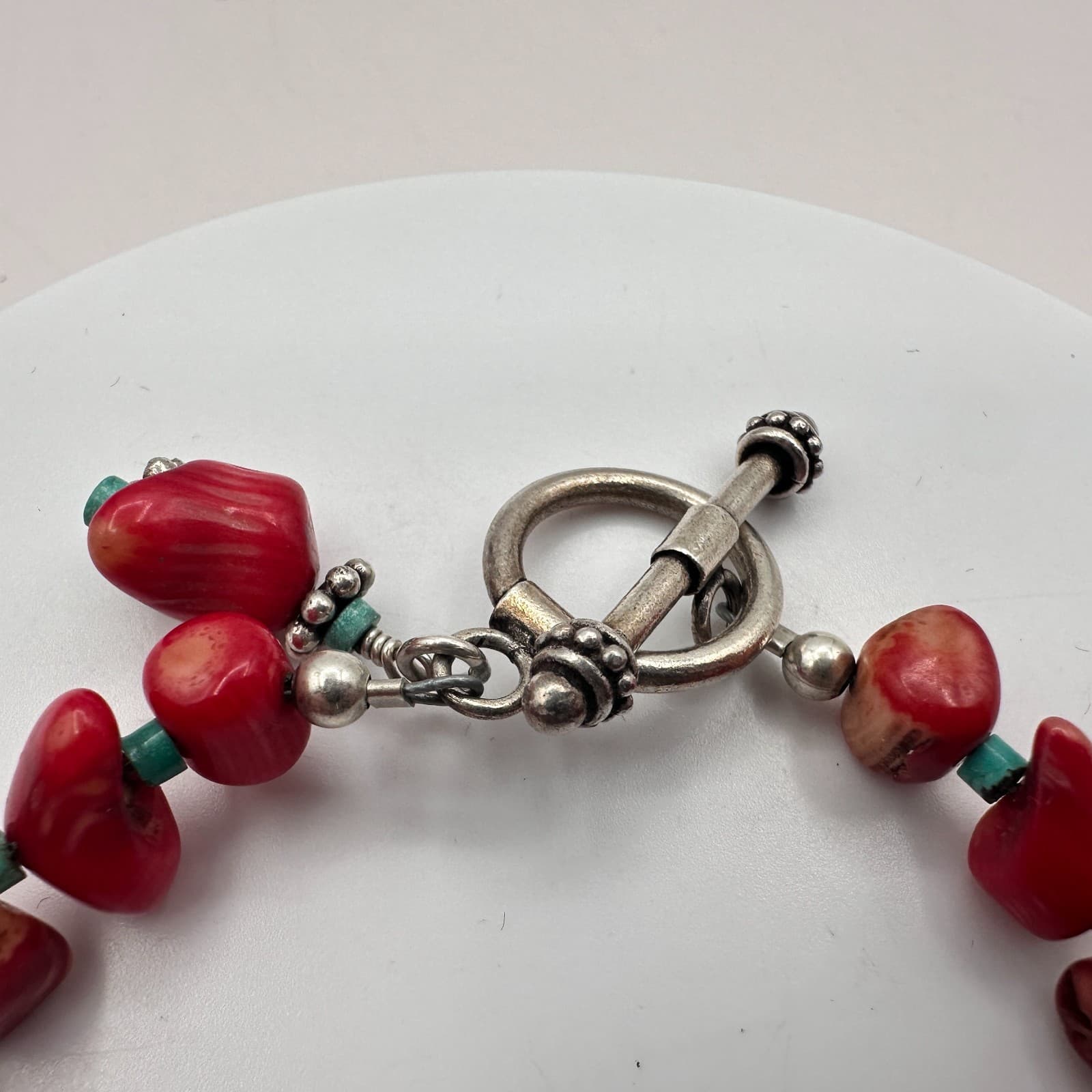 Vintage 90s Silver Tone Boho Red Beaded Bracelet Women's Classic Fashion Jewelry - Thumbnail 8