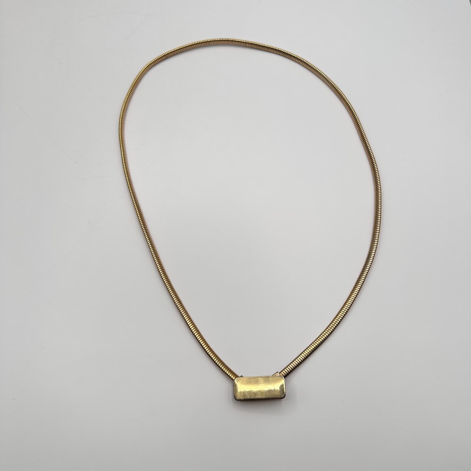Vintage 70s Gold Tone Snake Chain Necklace Rectangular Accents Pendant Jewelry - Image 1