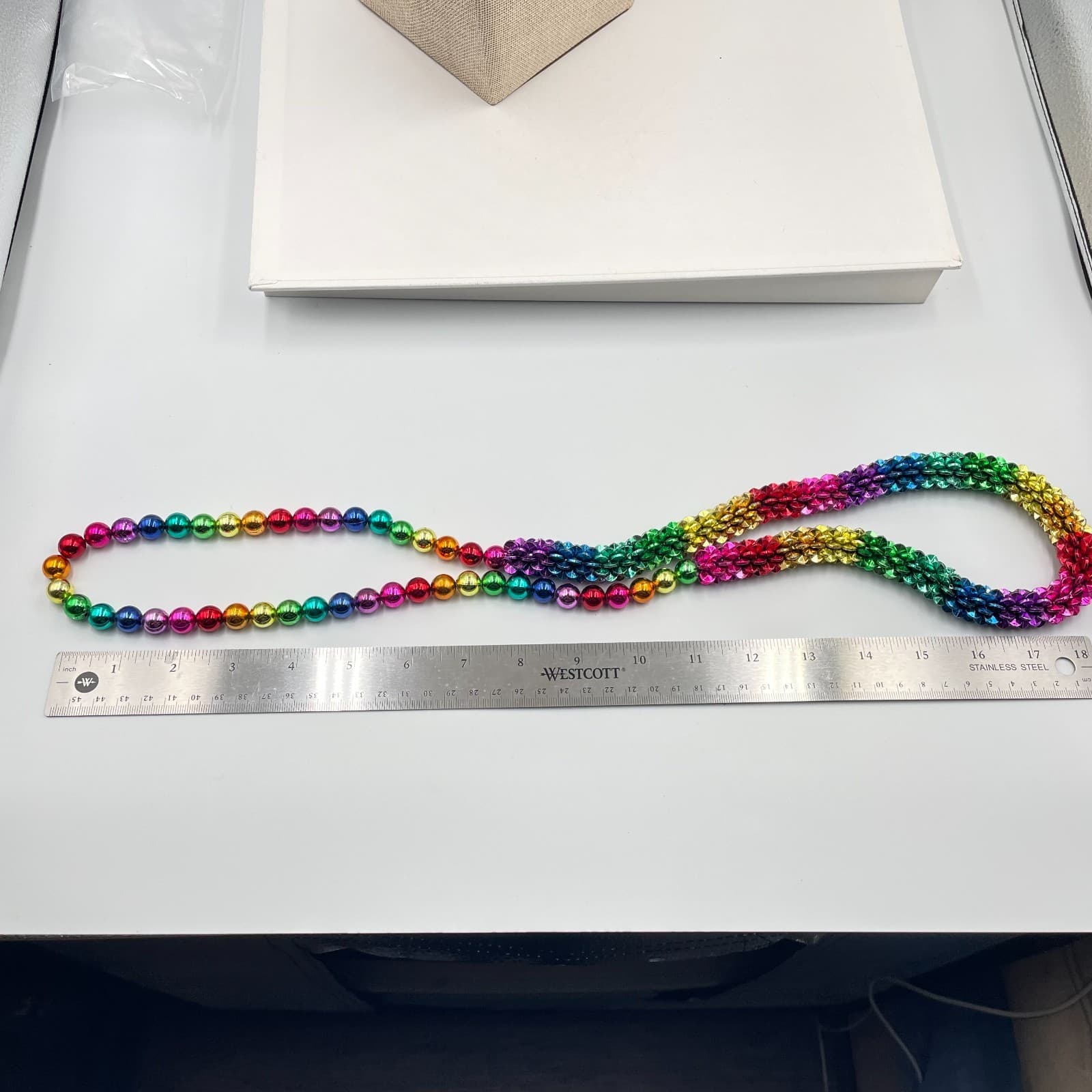 Vintage Multicolor Metallic Beaded Necklace Long Pride Mardi Gras Party Jewelry - Thumbnail 7