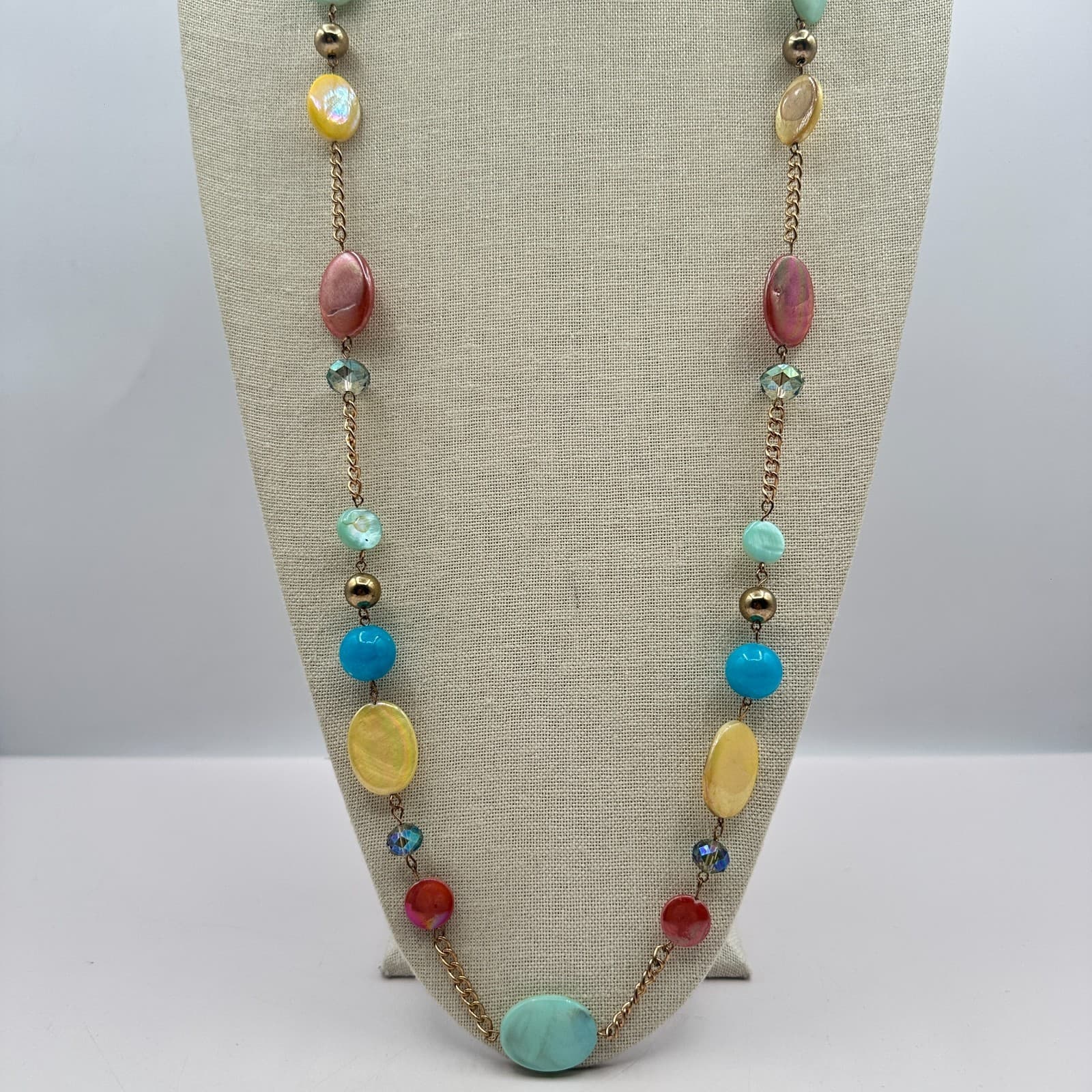 Vintage Y2K Womens Beaded Statement Necklace Iridescent Shell Accents Jewelry - Thumbnail 4