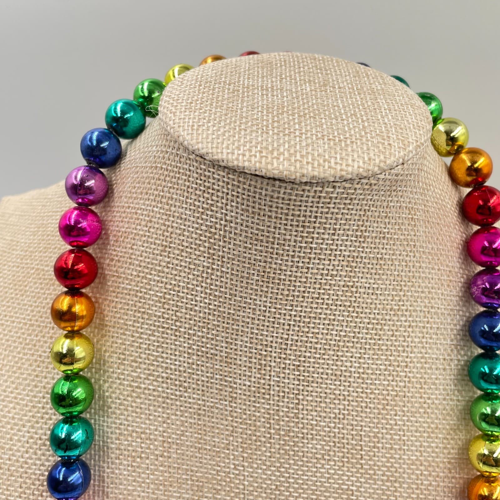 Vintage Multicolor Metallic Beaded Necklace Long Pride Mardi Gras Party Jewelry - Thumbnail 2