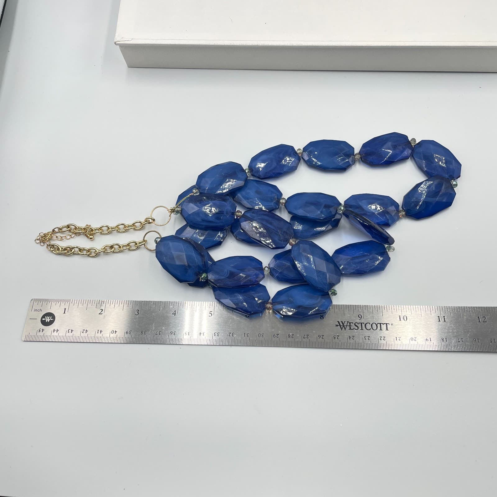 Adjustable Gold-Tone Ombre Blue Faceted Beads Statement Bib Layered Necklace - Thumbnail 7