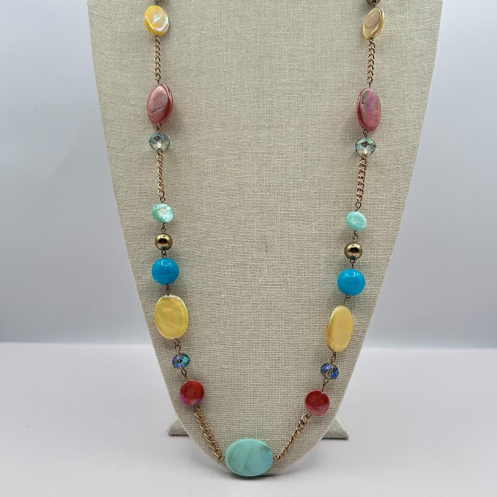 Vintage Y2K Womens Beaded Statement Necklace Iridescent Shell Accents Jewelry - Thumbnail 9