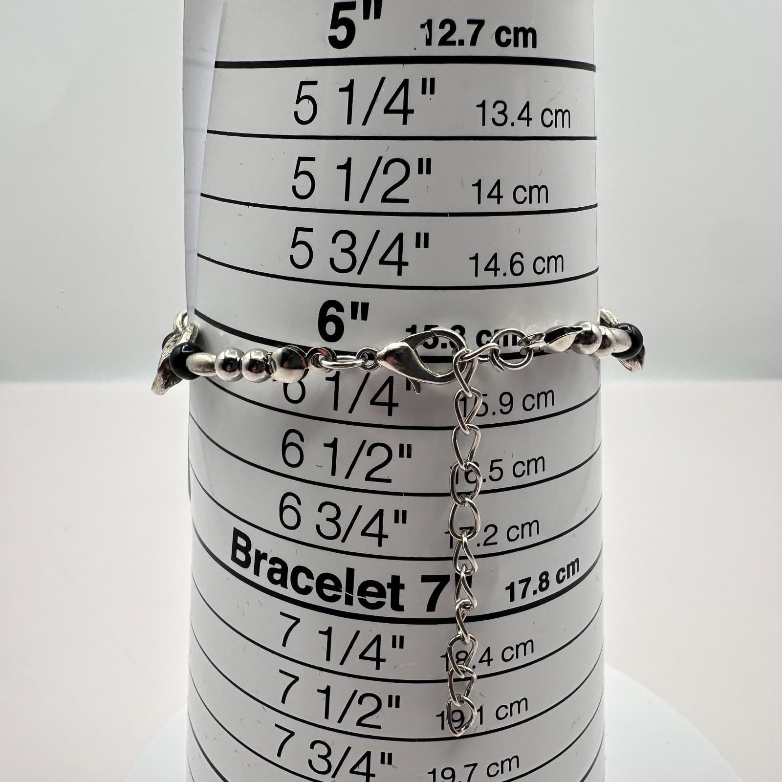 Vintage 90s Silver Tone Spiral Disc Bracelet's Black Bead Boho Women's Jewelry - Thumbnail 7