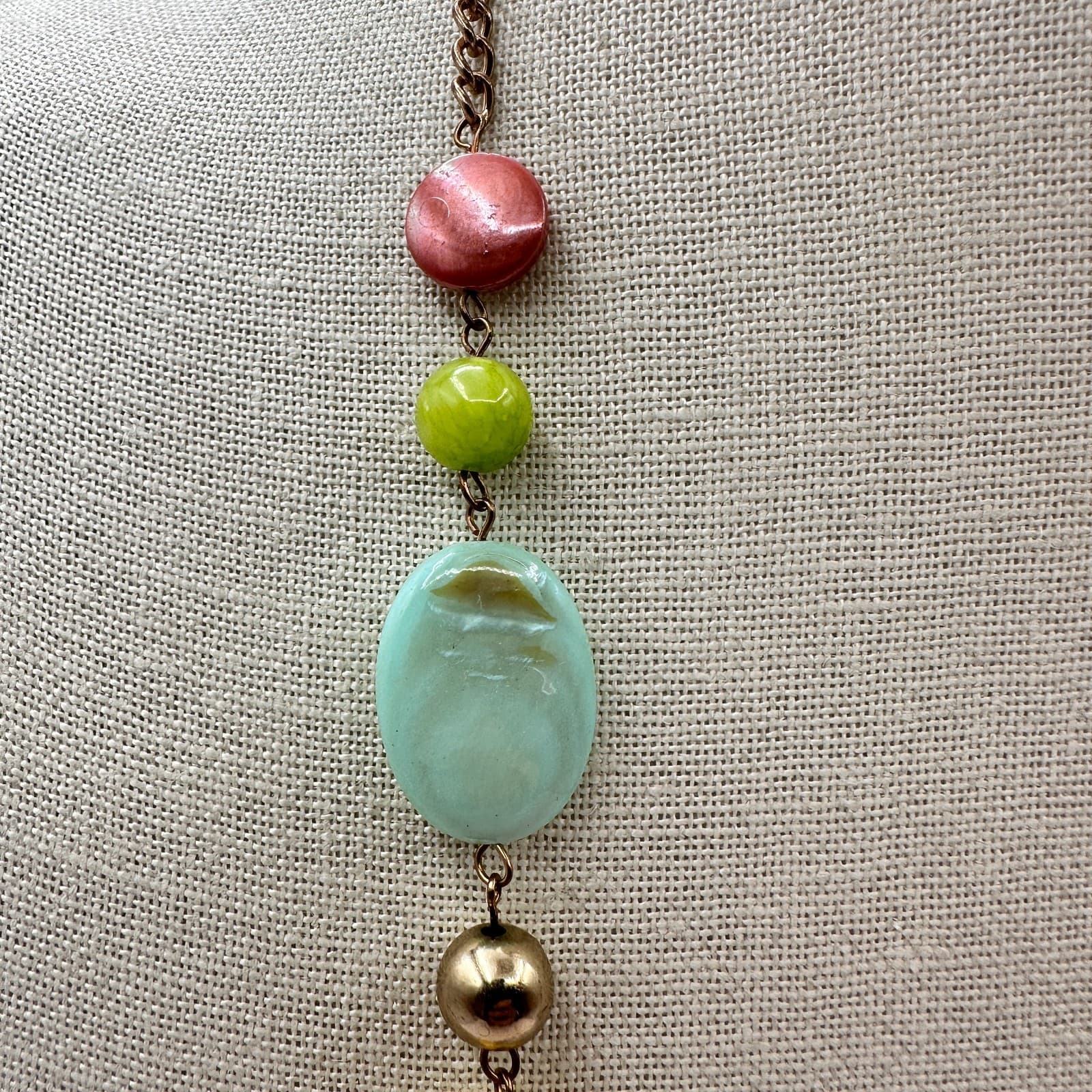 Vintage Y2K Womens Beaded Statement Necklace Iridescent Shell Accents Jewelry - Thumbnail 6