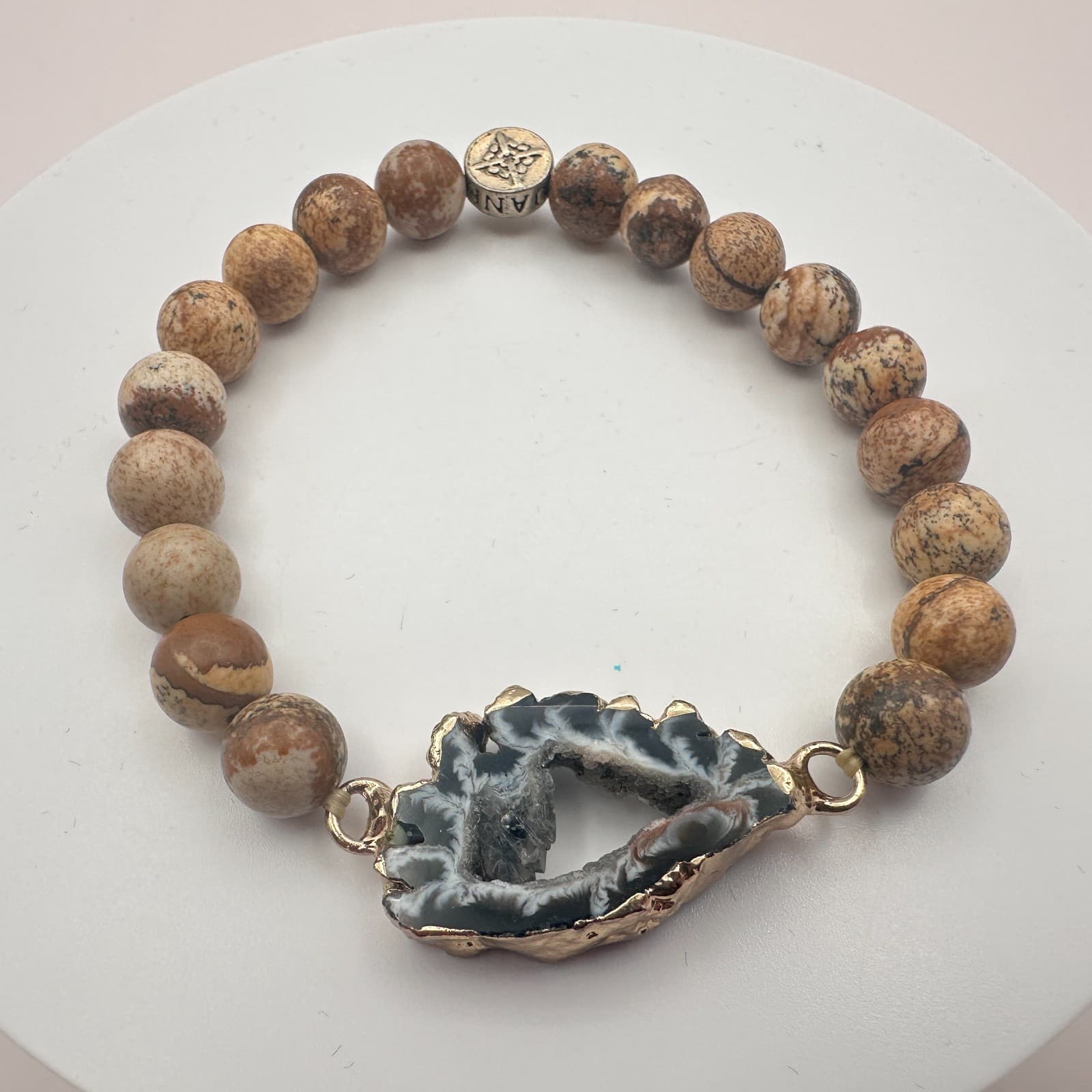 Vintage Y2K Gold Tone Agate Beaded Bracelet Boho Women's Classic Jewelry - Image 1