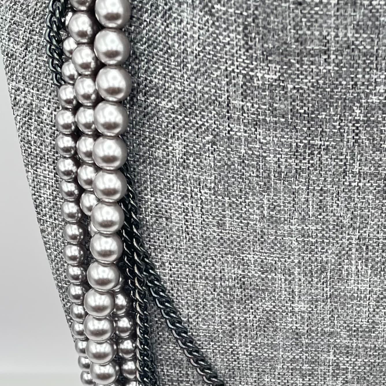 Vintage Y2K Multi Strand Gray Faux Pearl Chain Statement Necklace Heaped Jewelry - Thumbnail 5