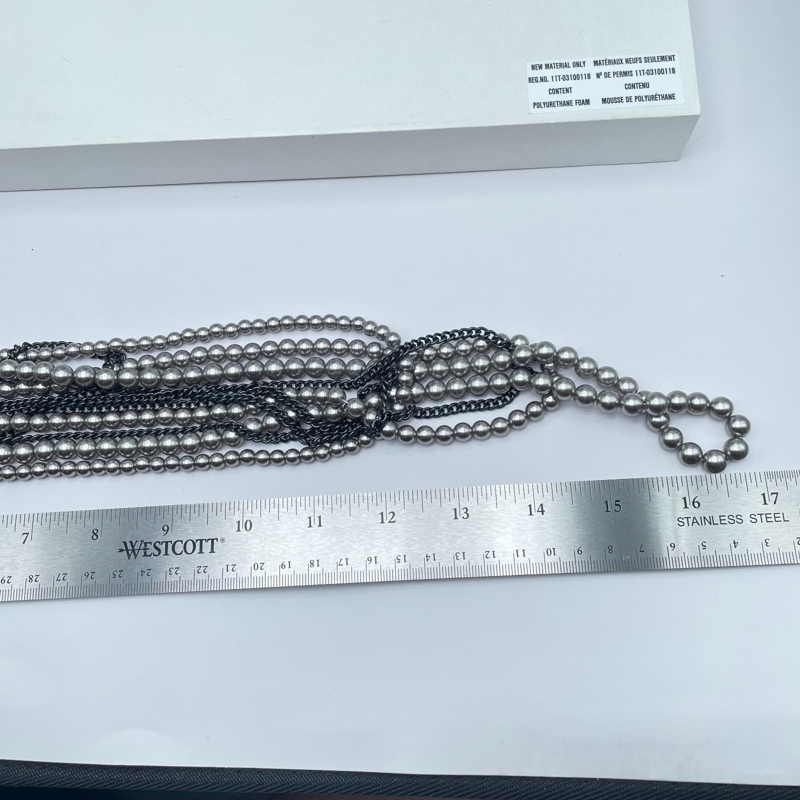 Vintage Y2K Multi Strand Gray Faux Pearl Chain Statement Necklace Heaped Jewelry - Thumbnail 8